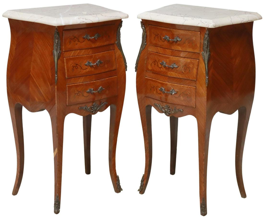 (2) FRENCH LOUIS XV STYLE MARBLE-TOP NIGHTSTANDS (1 of 5)