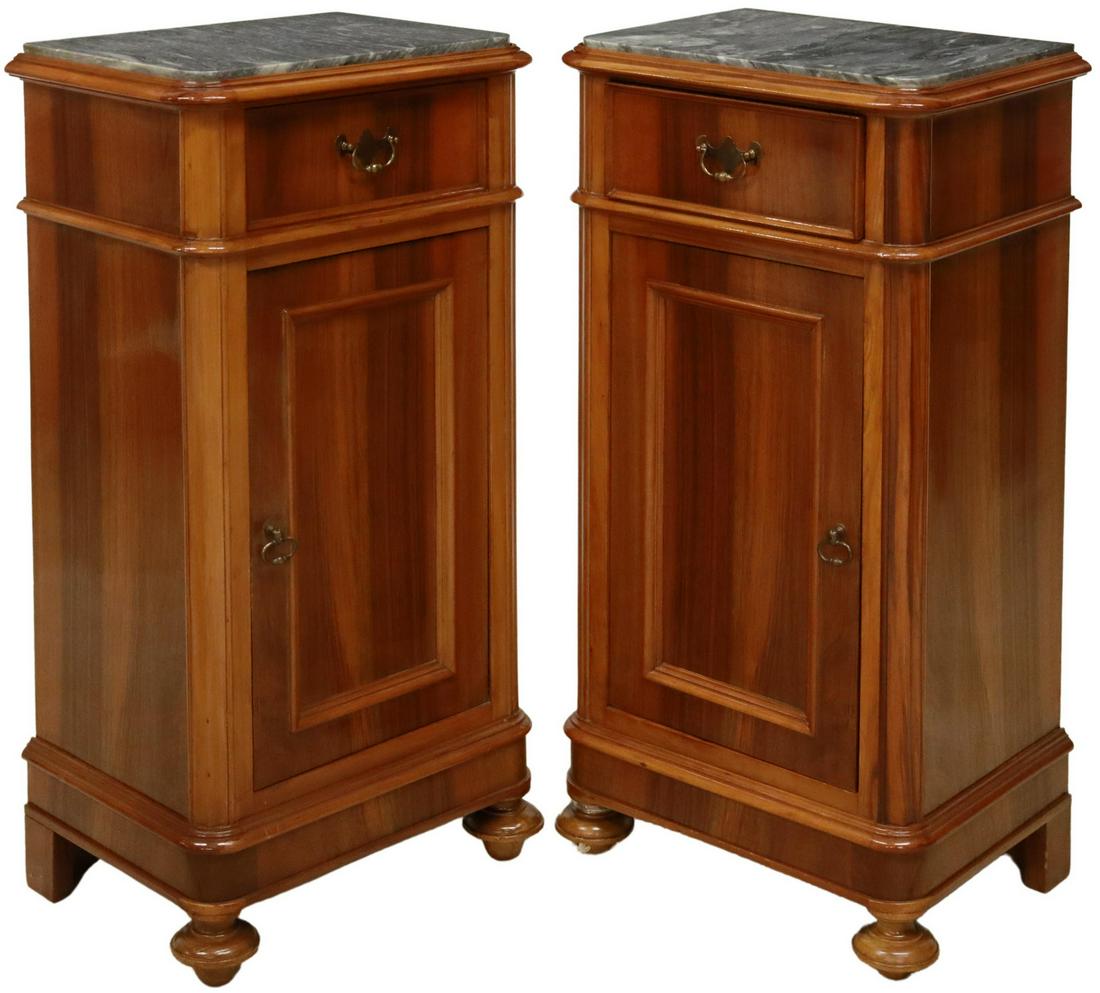 (2) ITALIAN MARBLE-TOP WALNUT BEDSIDE CABINETS (1 of 7)