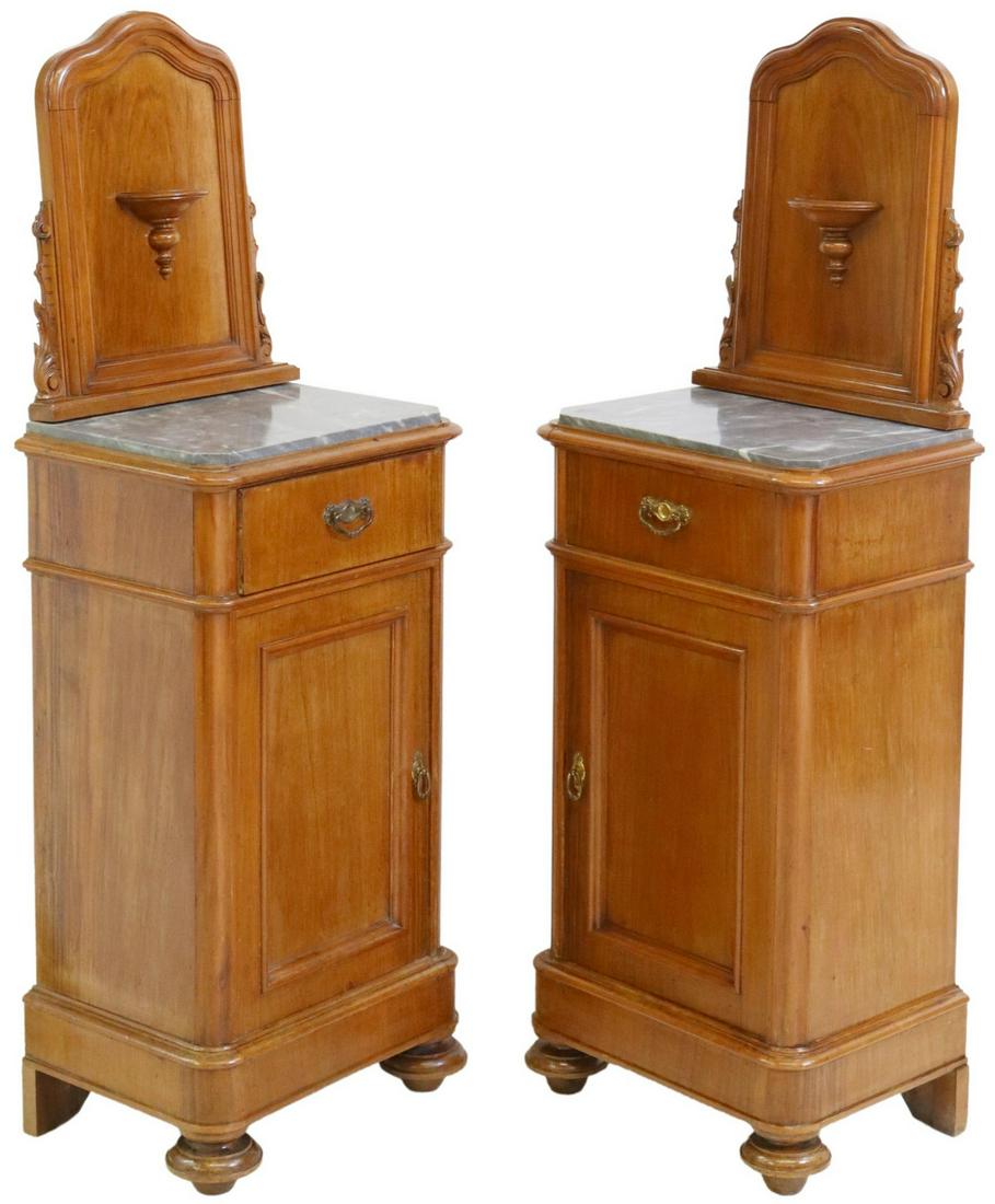 (2) ITALIAN MARBLE-TOP WALNUT BEDSIDE CABINETS (1 of 6)