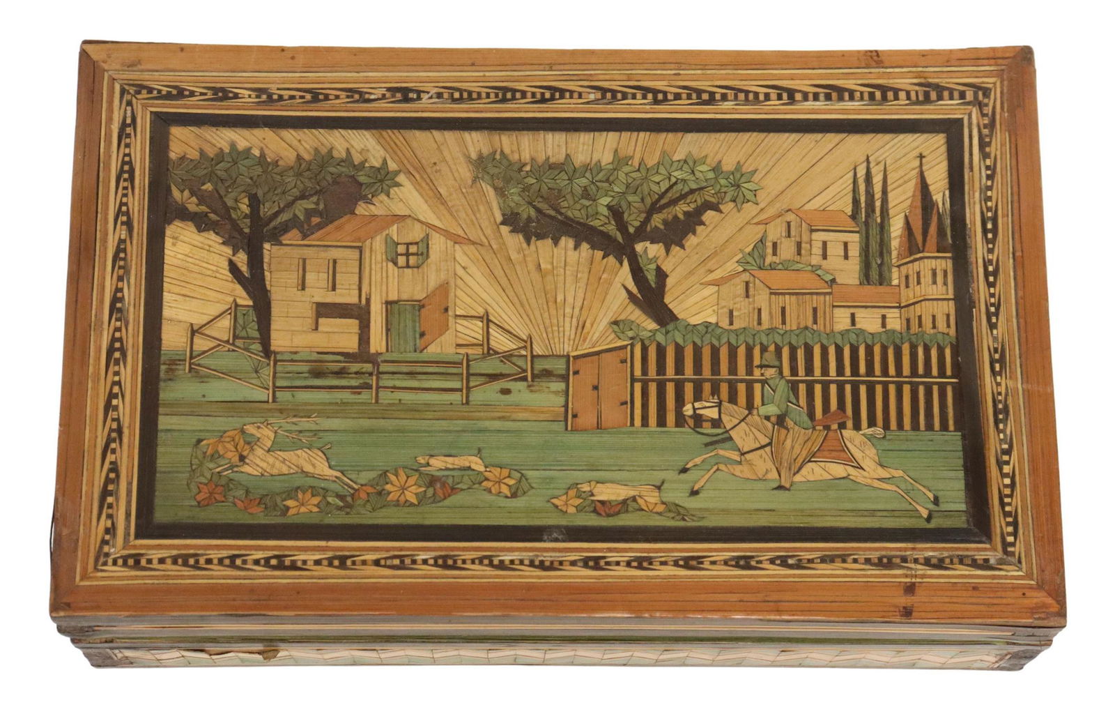 FRENCH STRAW MARQUETRY FITTED SEWING BOX (1 of 7)