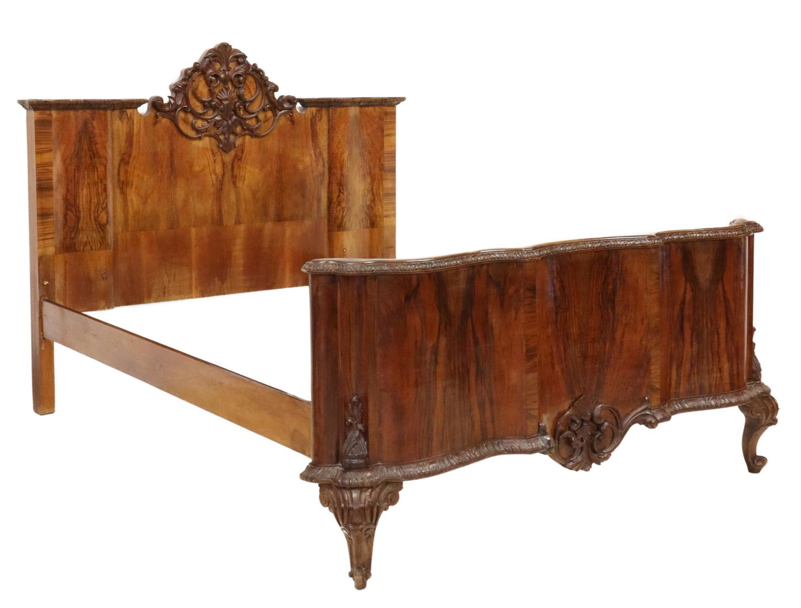 ITALIAN VENETIAN CARVED BURLWOOD BED (1 of 3)