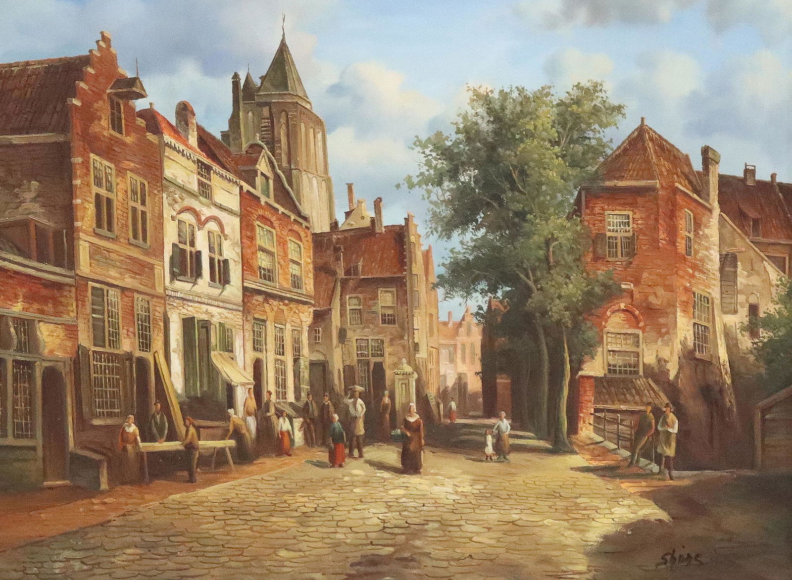 FRAMED SIGNED OIL ON CANVAS PAINTING, STREET SCENE (1 of 4)