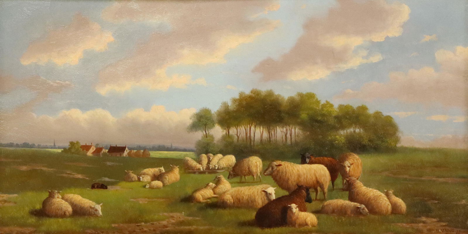 M. MAOUS SIGNED PASTORAL LANDSCAPE SHEEP (1 of 4)