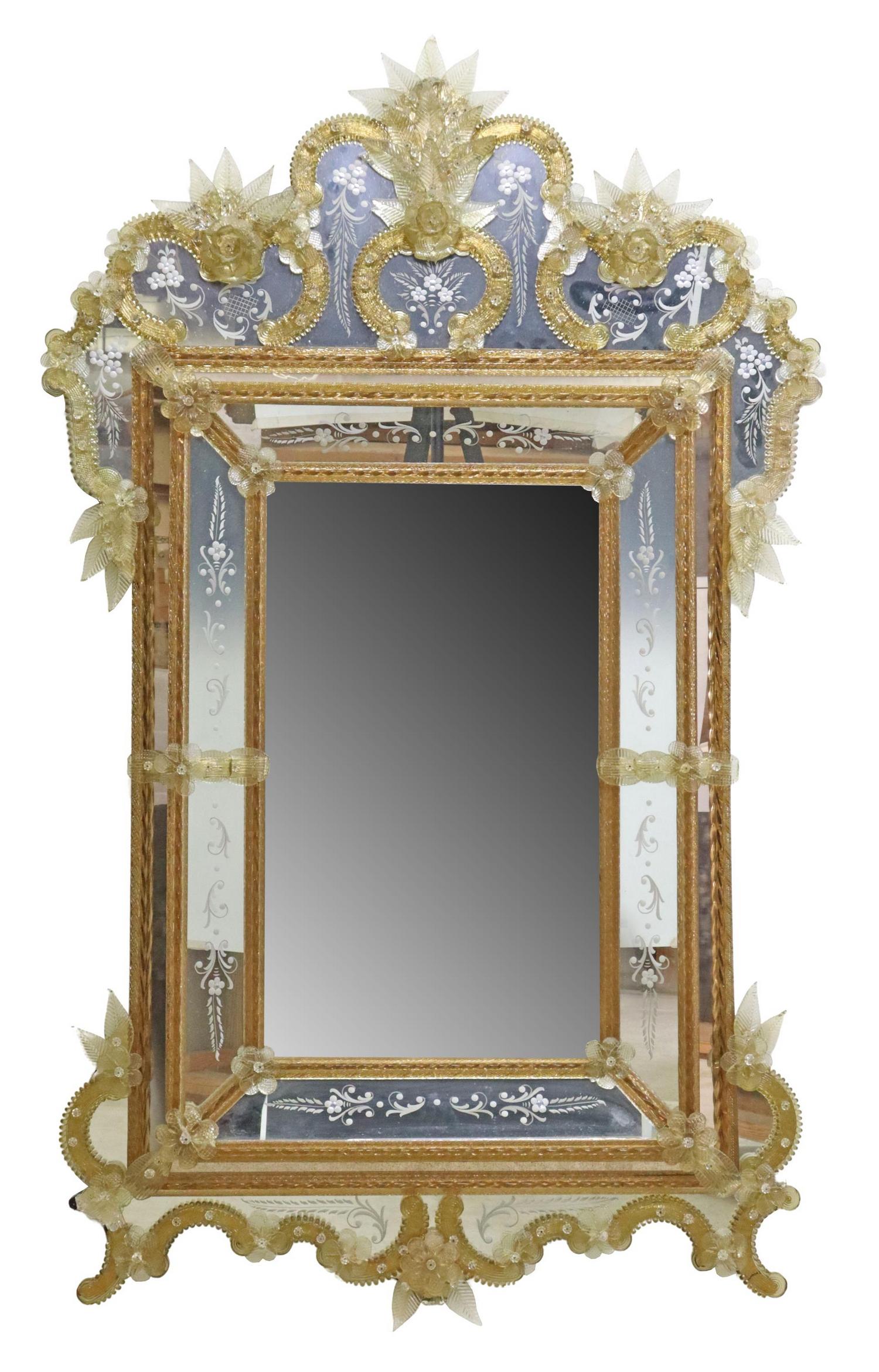 VENETIAN MURANO ART GLASS ETCHED MIRROR, 55.5" (1 of 4)
