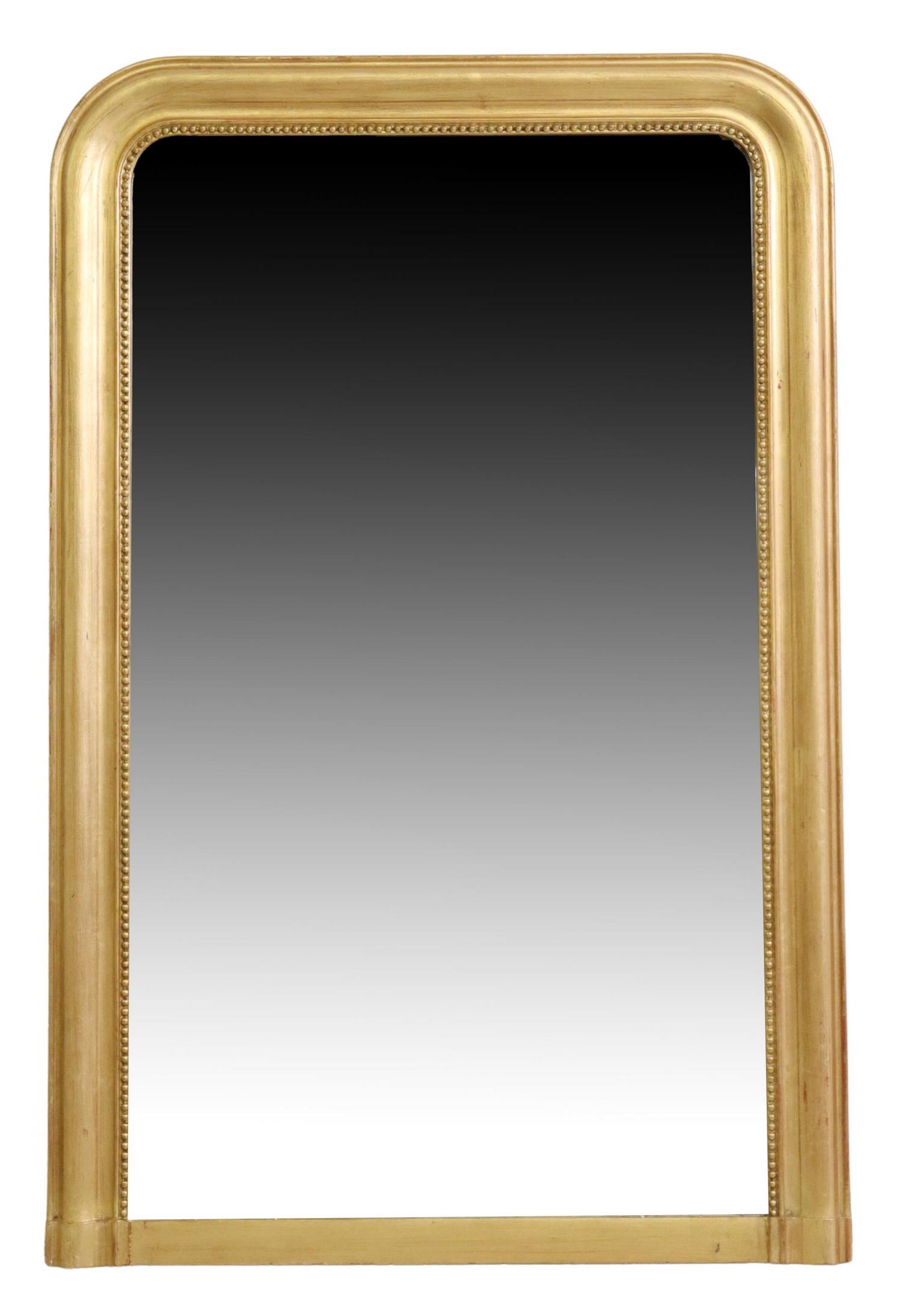 FRENCH LOUIS PHILIPPE PERIOD GILTWOOD MIRROR: French Louis Philippe period giltwood mirror, mid 19th c., having molded frame with beaded trim, encasing flat mirror plate, approx 53.5"h, 35"w, 40.25lbs Start Price: $100.00