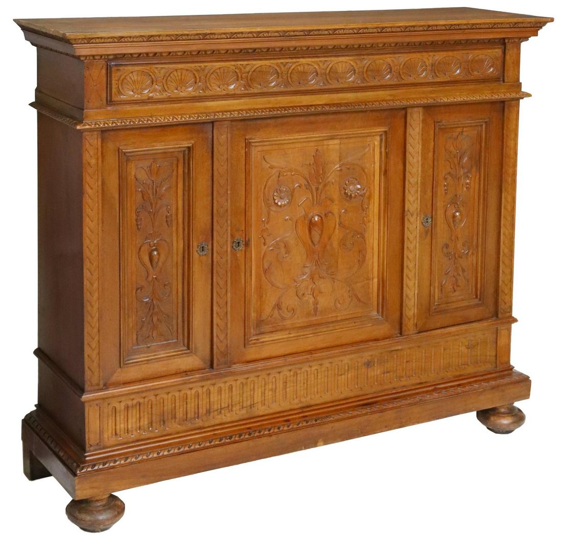 FRENCH CARVED WALNUT SERVER SIDEBOARD, 19TH C. (1 of 5)