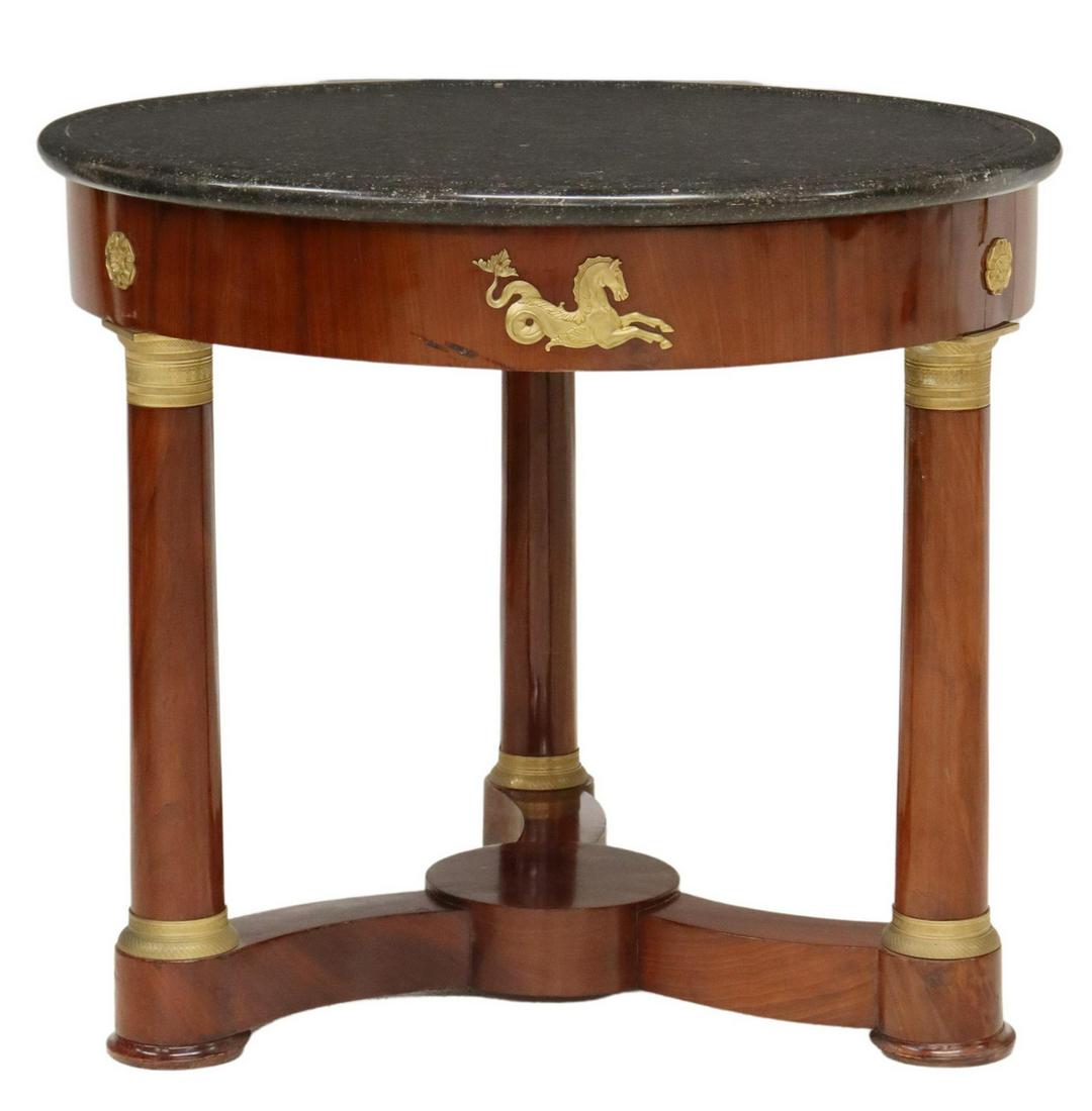 FRENCH EMPIRE STYLE MARBLE-TOP MAHOGANY GUERIDON (1 of 3)