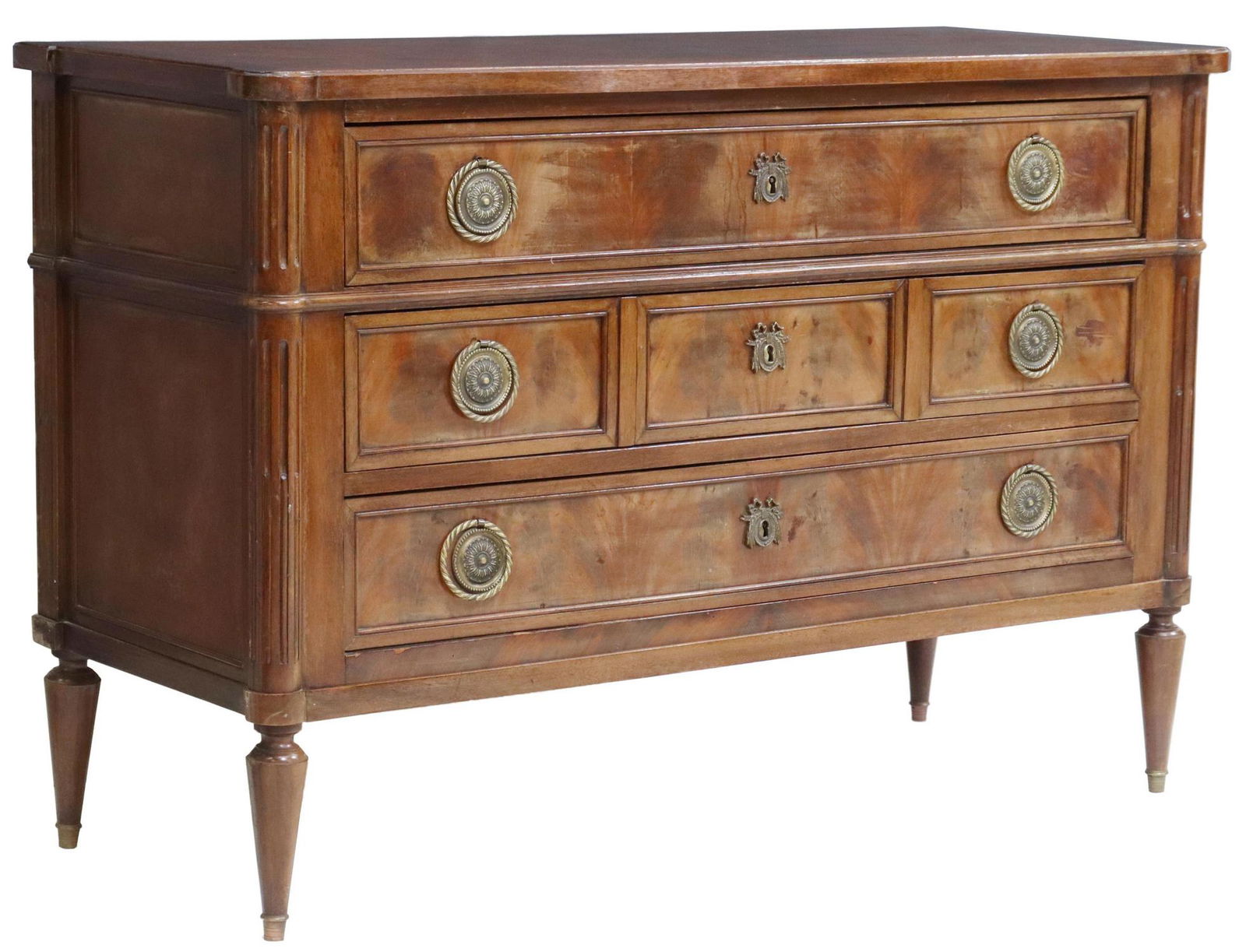 FRENCH LOUIS XVI STYLE MAHOGANY 3-DRAWER COMMODE (1 of 5)