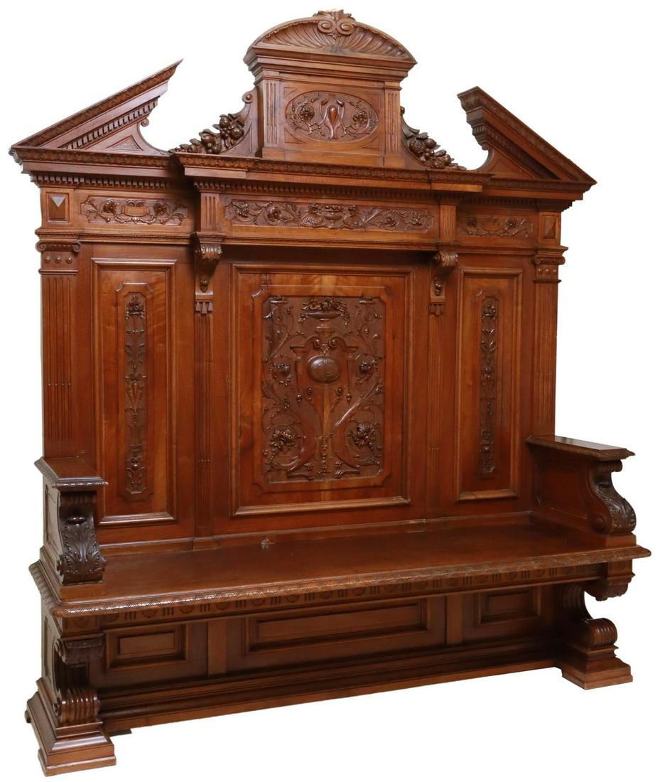 ITALIAN RENAISSANCE REVIVAL WALNUT HALL BENCH (1 of 4)