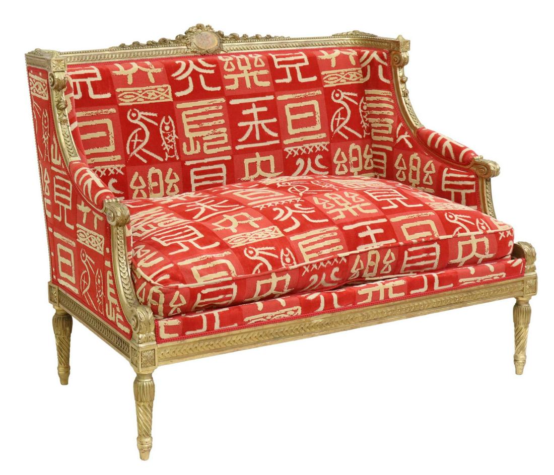 FRENCH LOUIS XVI STYLE GILTWOOD SALON SETTEE (1 of 4)