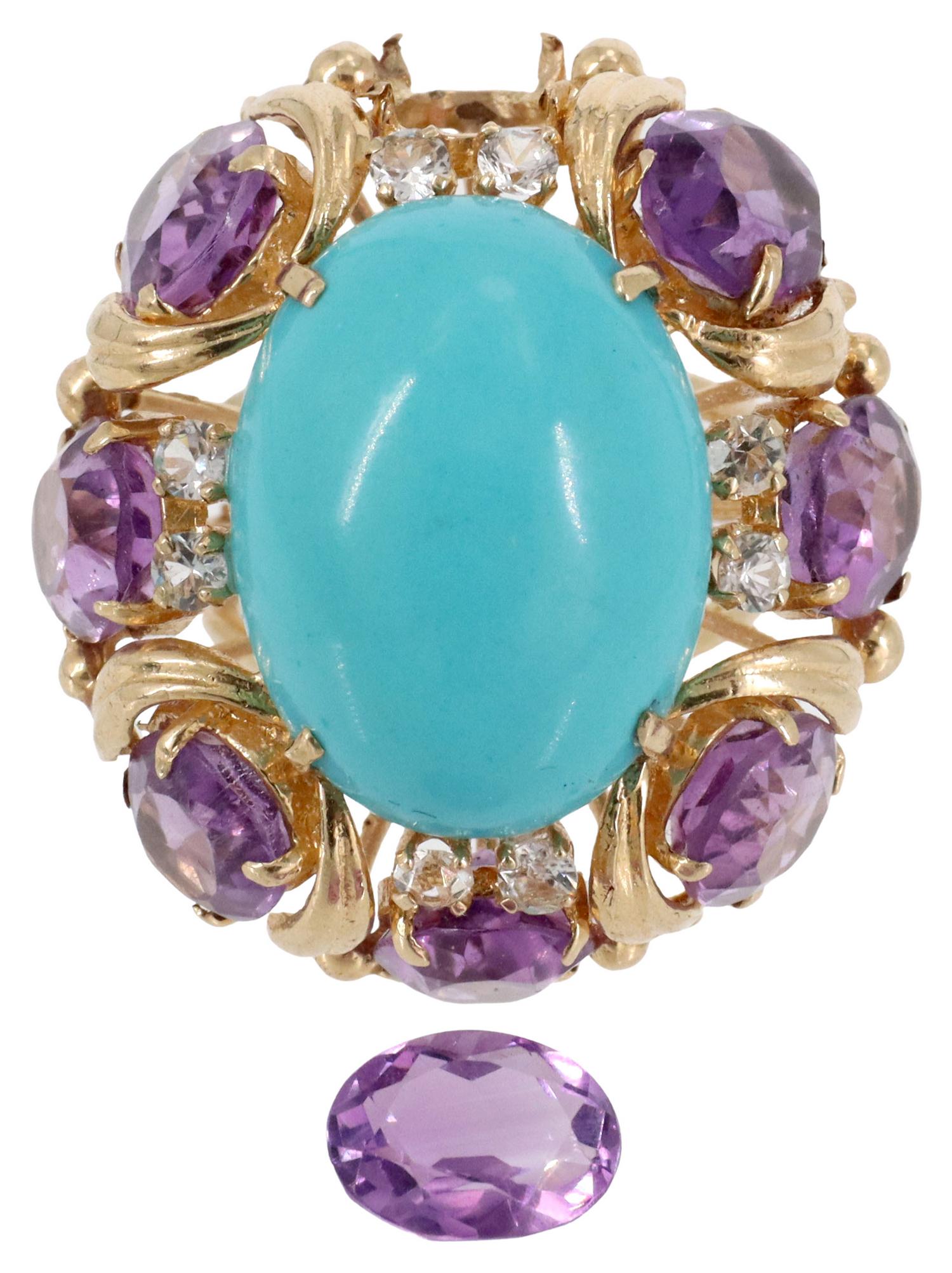ESTATE 14KT YG, TURQUOISE & GEMSTONE COCKTAIL RING (1 of 4)
