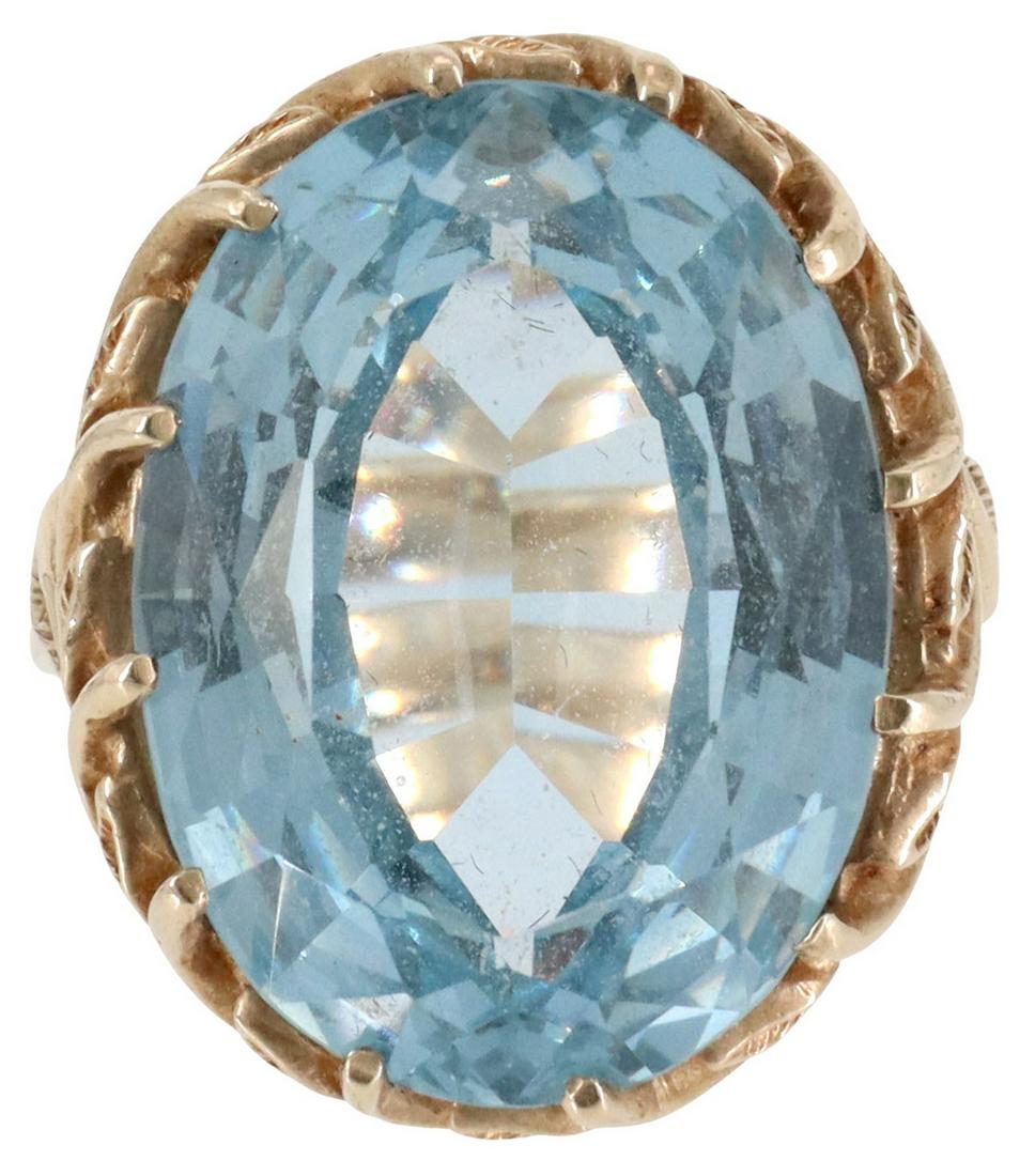 ESTATE 10KT YELLOW GOLD LIGHT BLUE GEMSTONE RING (1 of 5)