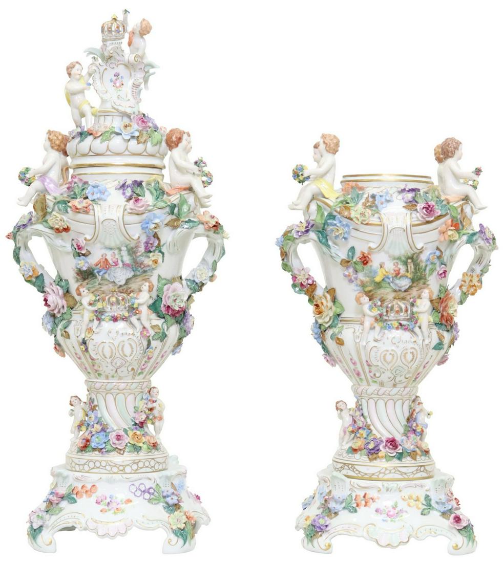 (2) MONUMENTAL MEISSEN STYLE PORCELAIN VASES (1 of 10)