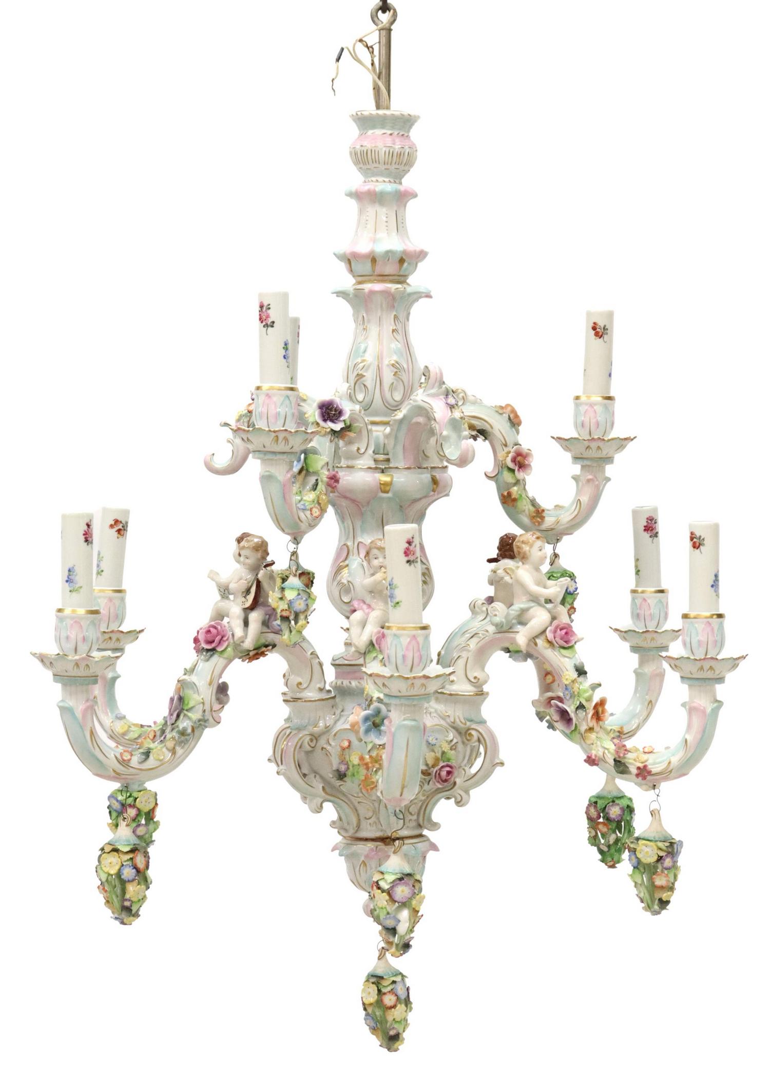 GERMAN VON SCHIERHOLZ PORCELAIN PUTTI CHANDELIER (1 of 9)