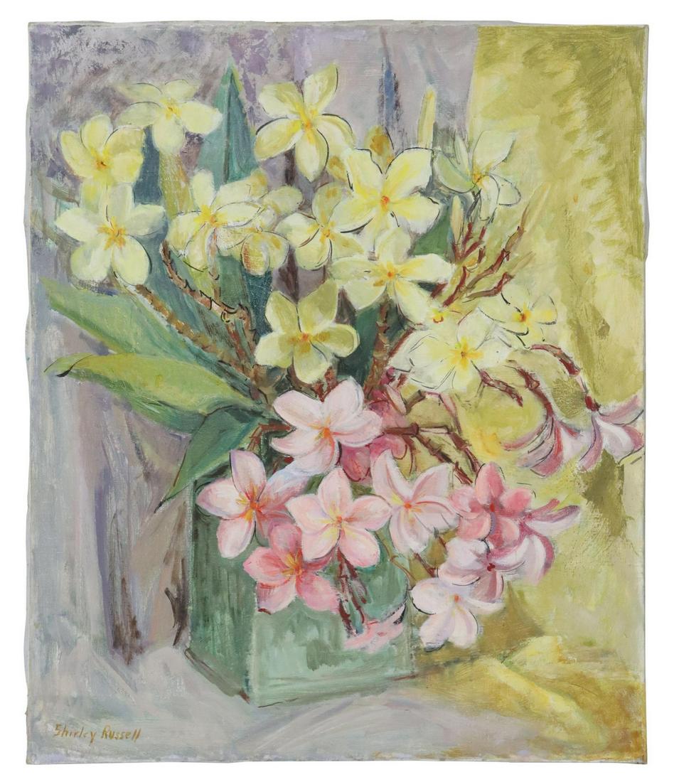 SHIRLEY RUSSEL (1886-1985) OIL PAINTING 'PLUMERIA' (1 of 3)