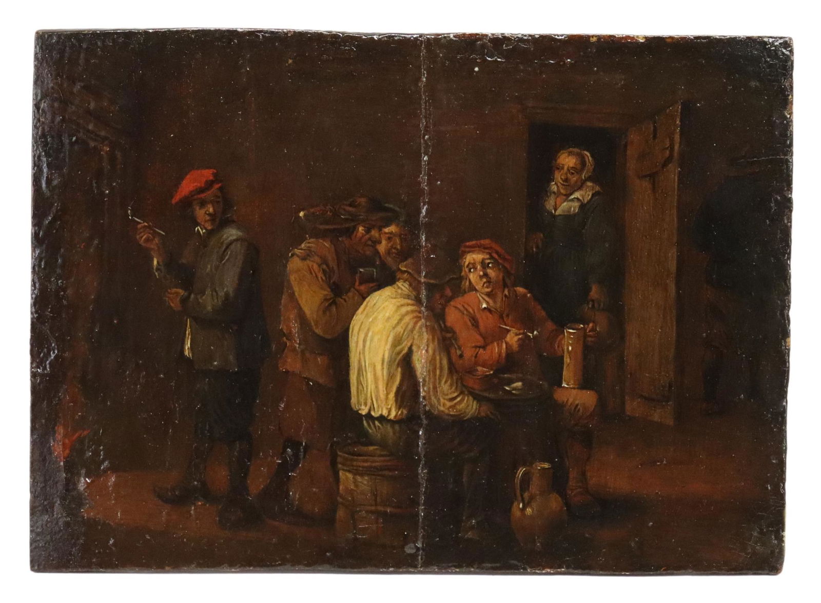 DUTCH SCHOOL OIL PAINTING ON PANEL TAVERN SCENE (1 of 2)