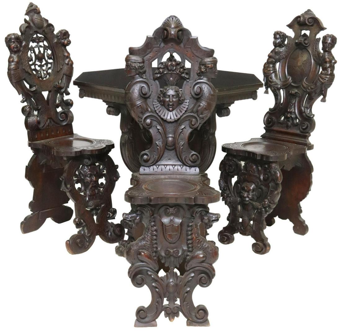 (4) ITALIAN RENAISSANCE REVIVAL TABLE & CHAIRS (1 of 7)