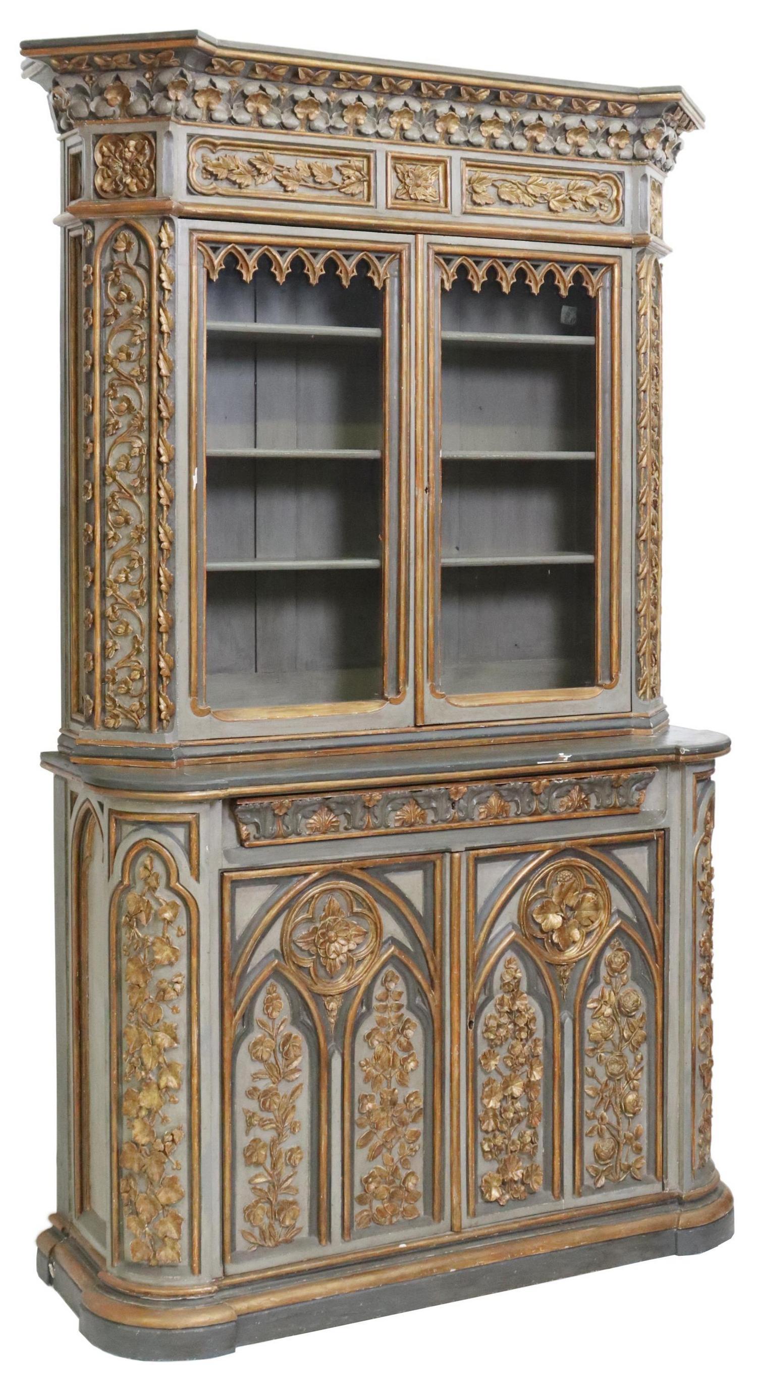 FRENCH GOTHIC REVIVAL PARCEL GILT PAINTED BOOKCASE (1 of 6)