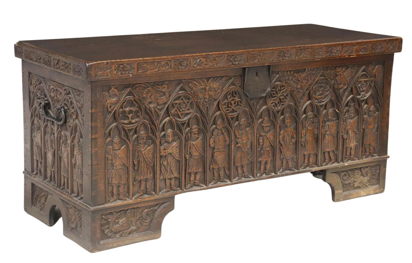 FRENCH GOTHIC REVIVAL CARVED OAK KNIGHT COFFER (1 of 5)