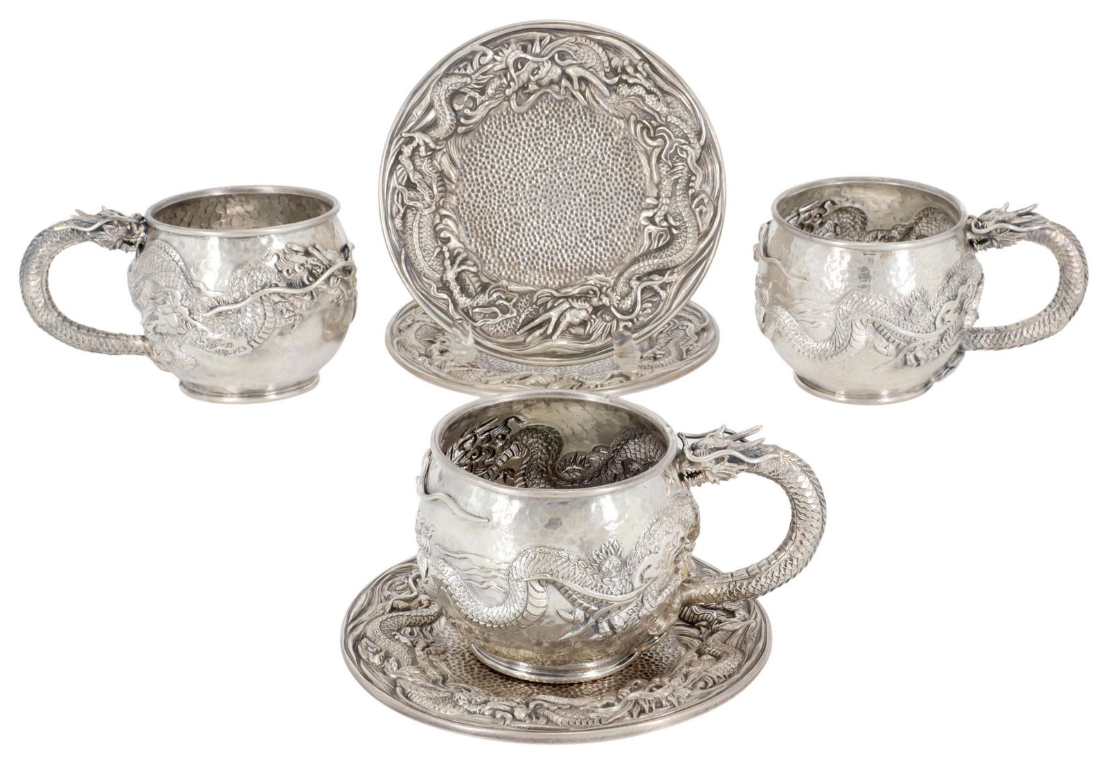 6) JAPANESE MEIJI SANJU SAKU SILVER CUPS & SAUCERS (1 of 7)