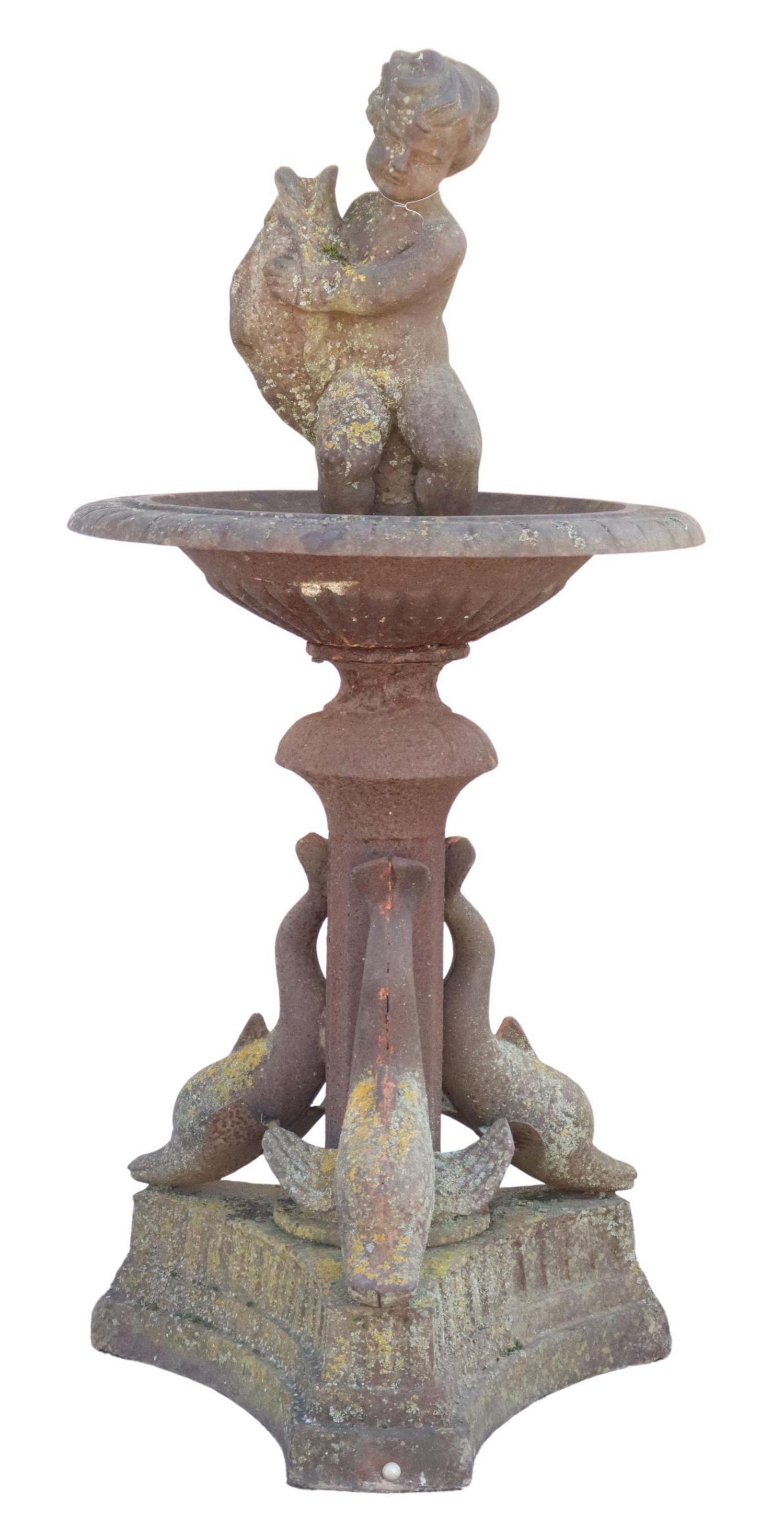 CAST IRON PUTTO & DOLPHIN GARDEN FOUNTAIN (1 of 3)