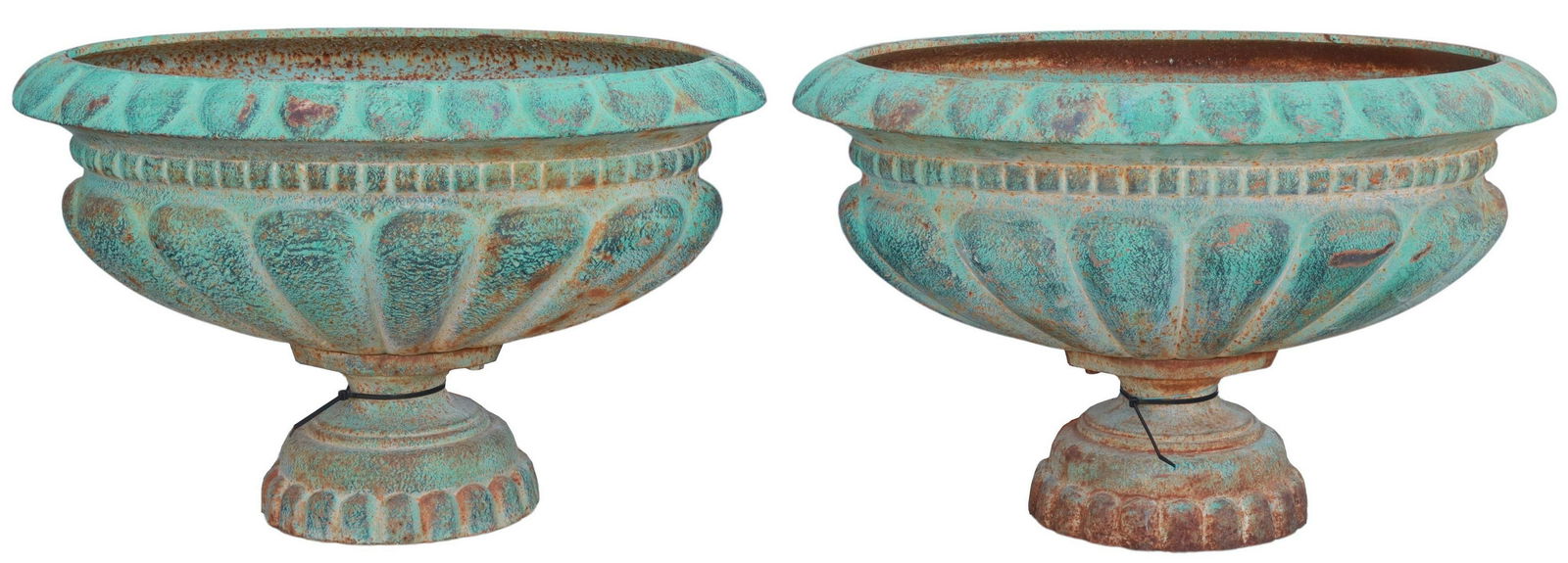 (2) VERDIGRIS PATINATED CAST IRON GARDEN URNS (1 of 3)