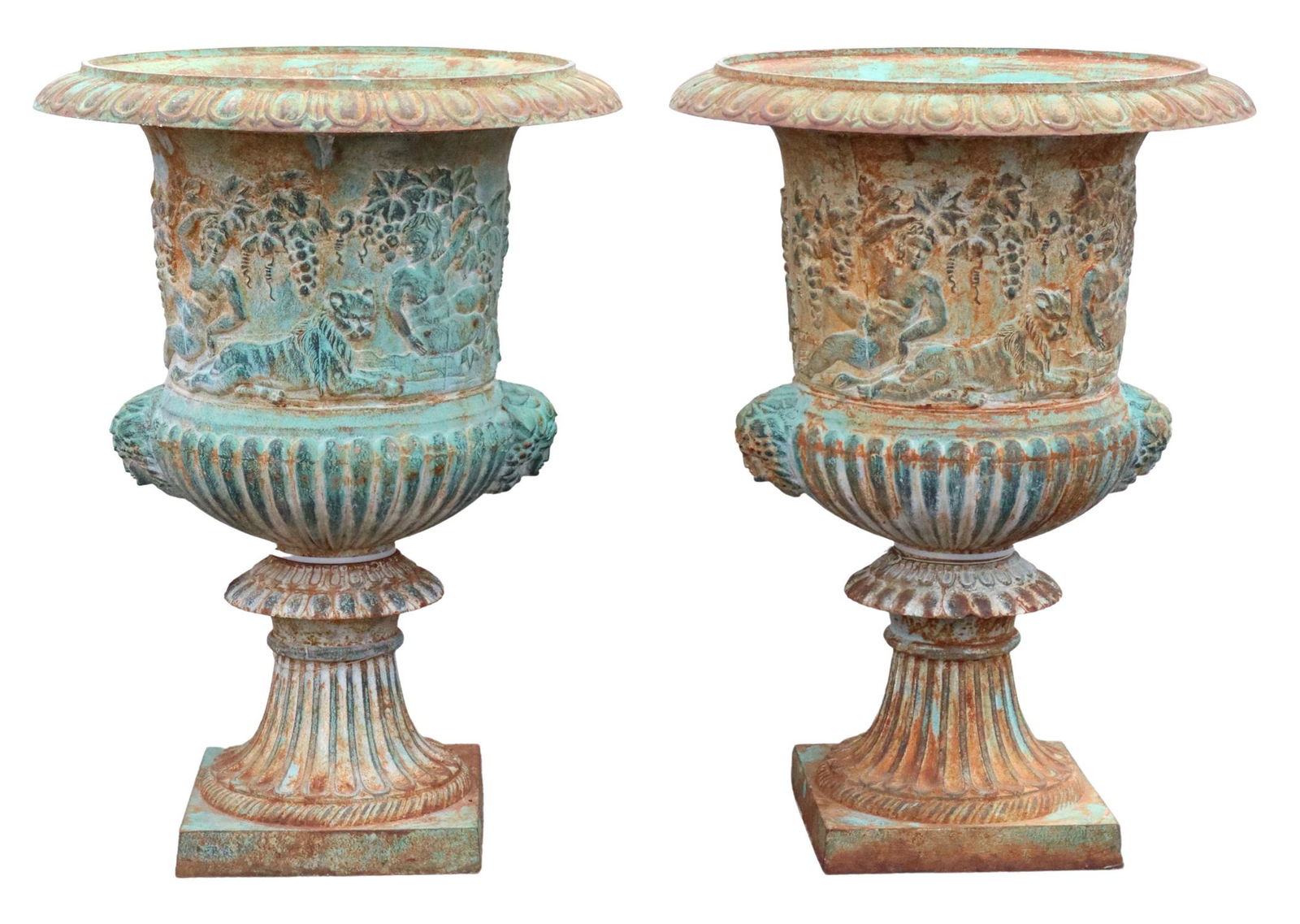 (2) MONUMENTAL CAST IRON CAMPANA FORM GARDEN URNS (1 of 4)