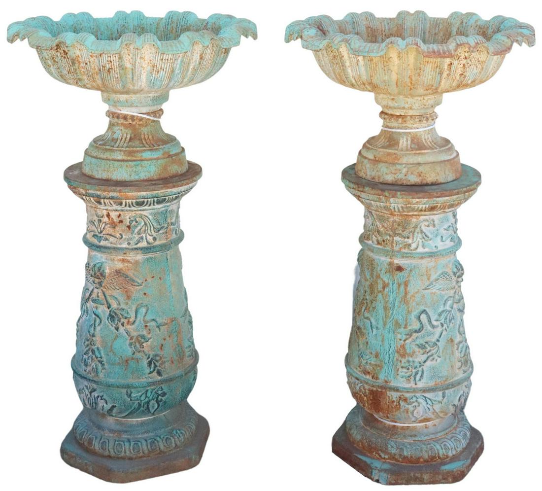 (2) CAST IRON GARDEN PLANTERS ON PEDESTALS (1 of 3)