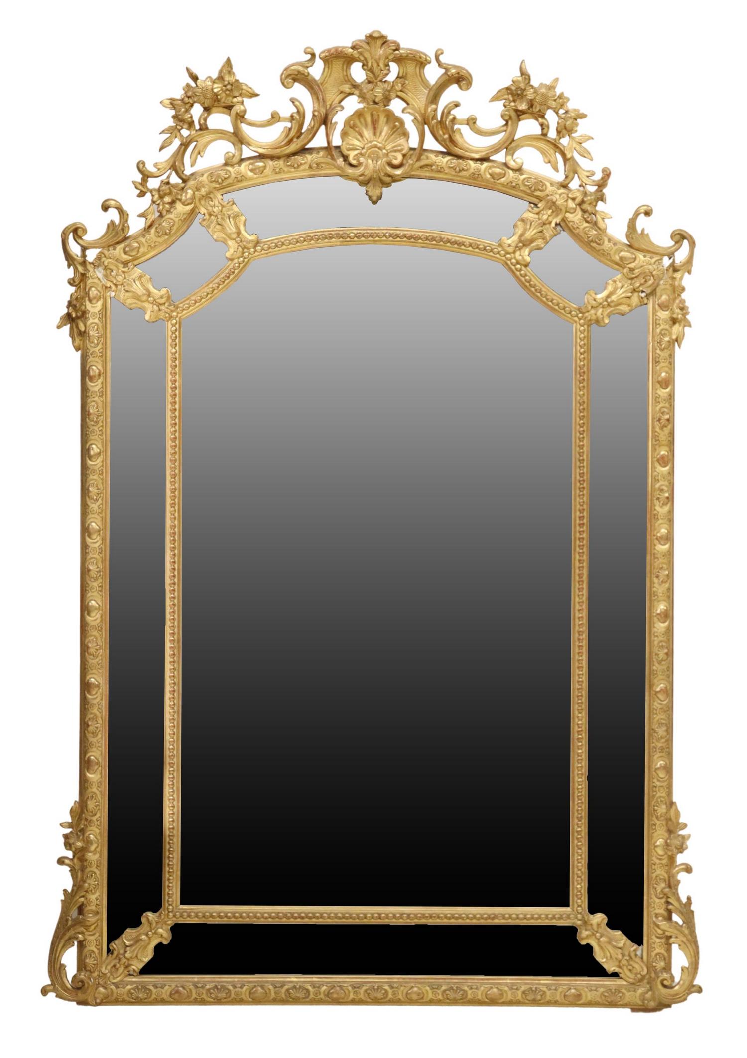 FRENCH LOUIS XV STYLE GILTWOOD PARCLOSE MIRROR (1 of 3)