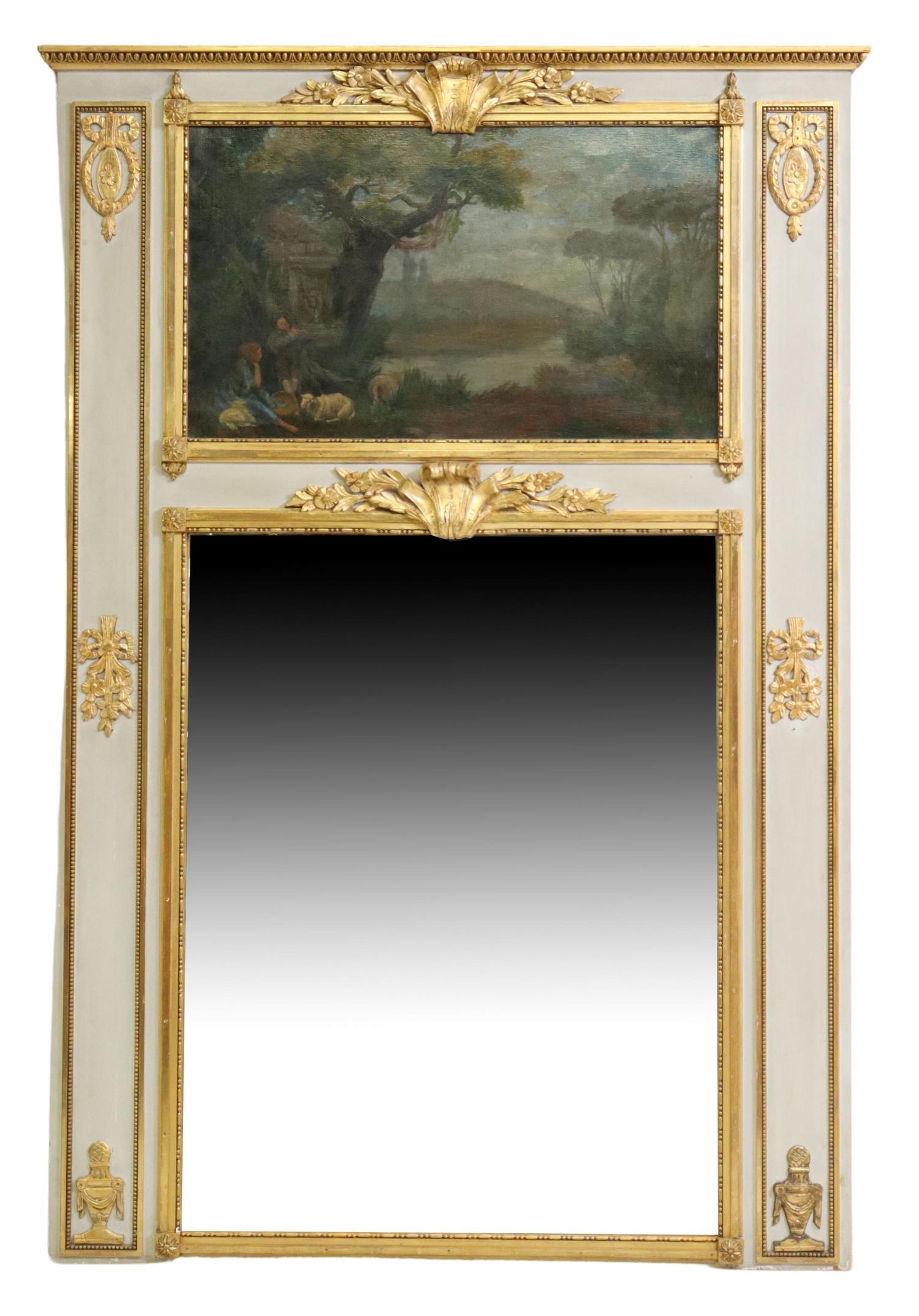 FRENCH LOUIS XVI STYLE PARCEL GILT TRUMEAU MIRROR (1 of 4)