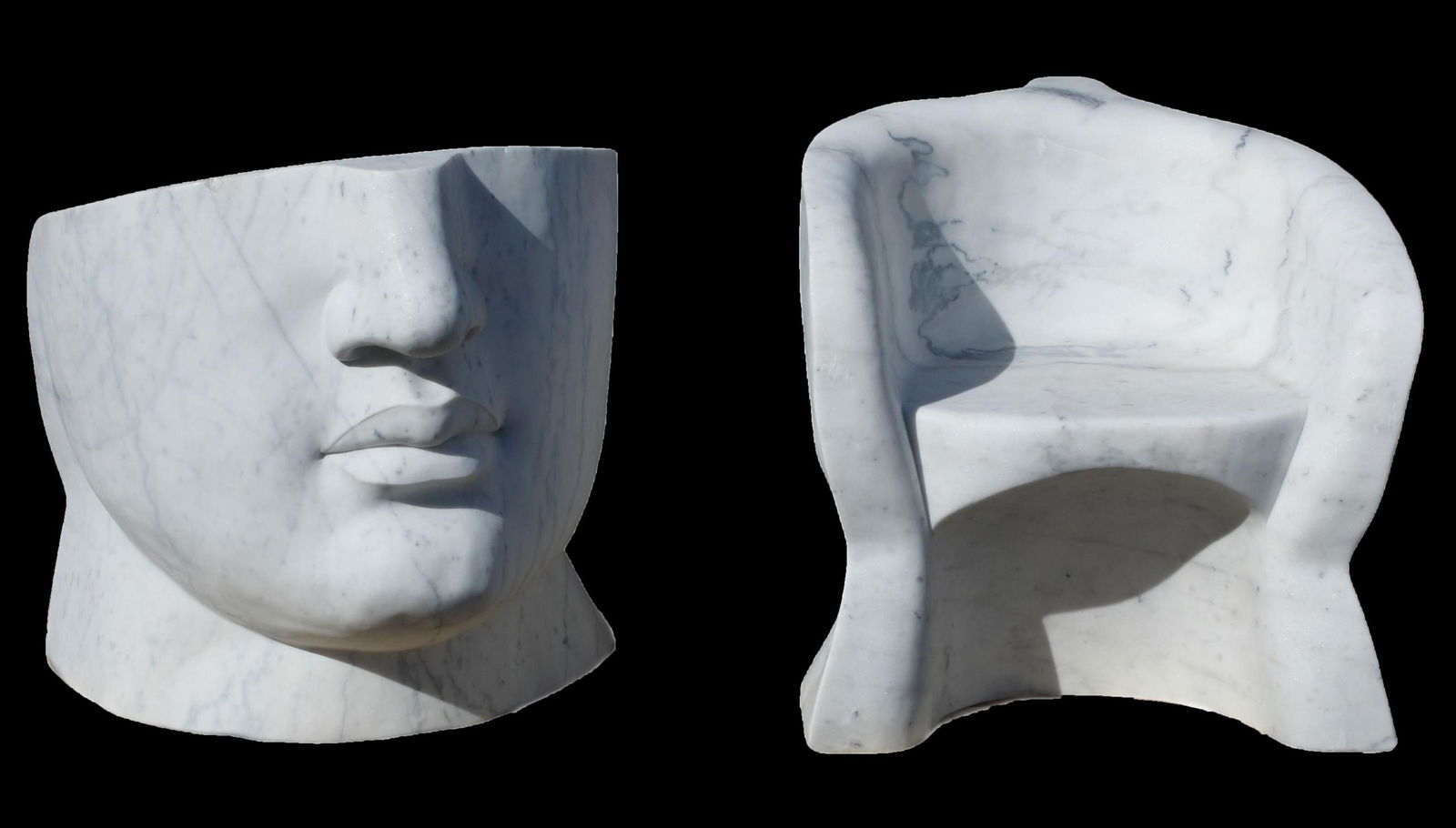 (2) MODERNIST CARVED MARBLE FACE CHAIRS (1 of 6)