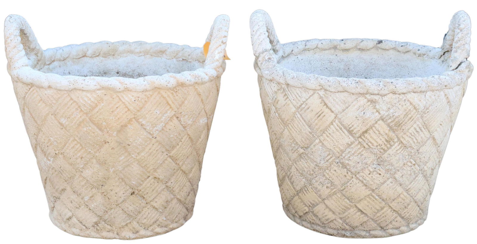 (2) FRENCH CAST STONE GARDEN BASKET PLANTERS (1 of 4)