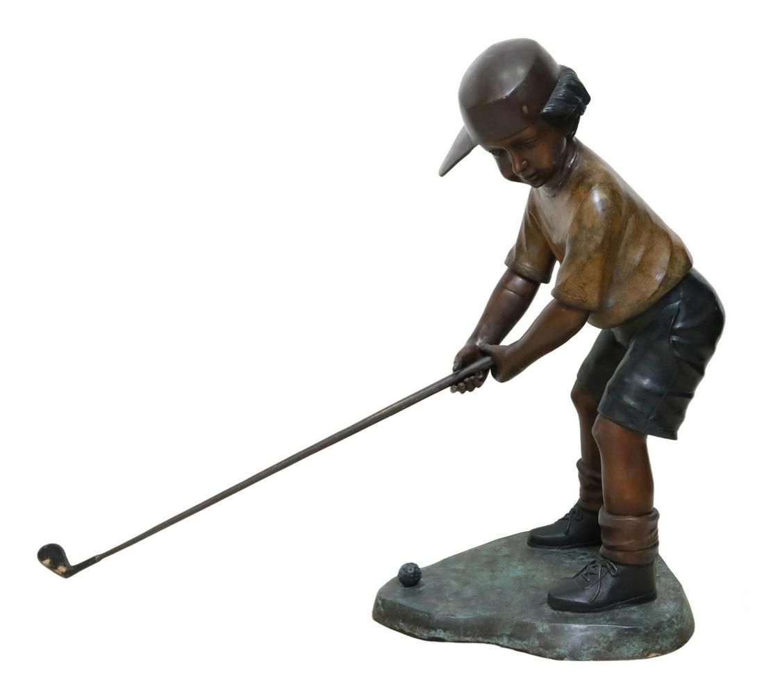 LIFE-SIZE PATINATED BRONZE SCULPTURE, BOY GOLFER (1 of 5)