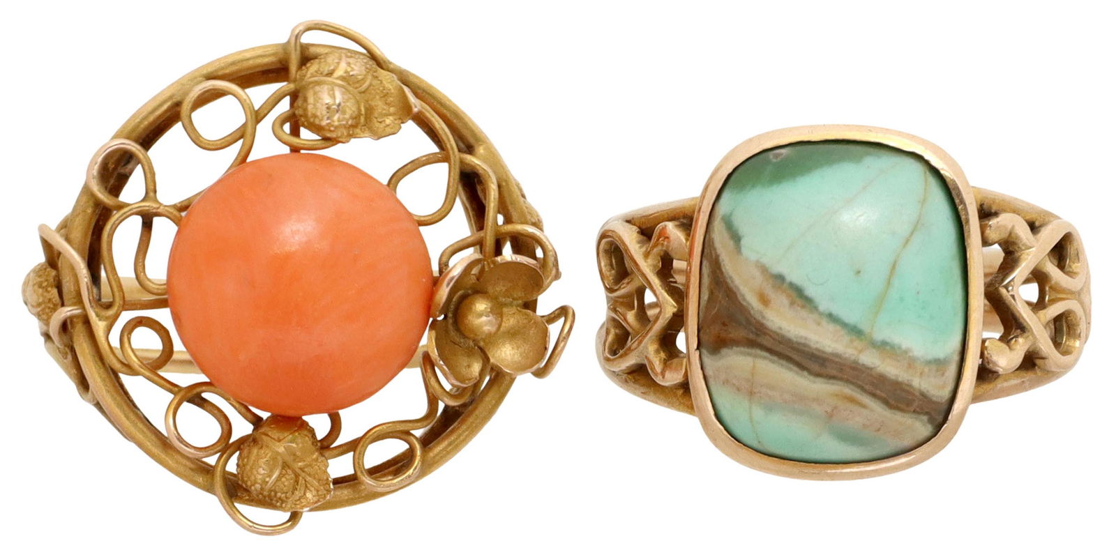 (2) ESTATE ANTIQUE LOW CARAT GOLD CABOCHON RINGS (1 of 4)