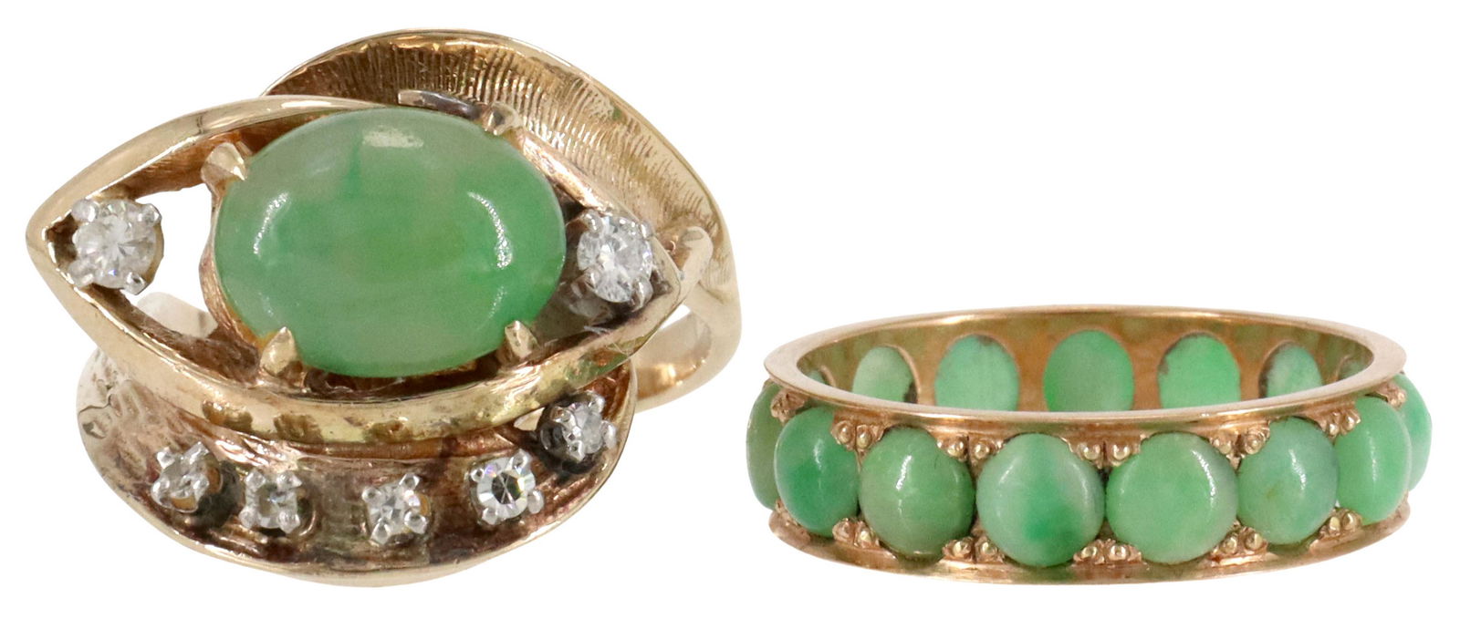 (2) ESTATE 14KT YELLOW GOLD JADE & DIAMOND RING (1 of 4)