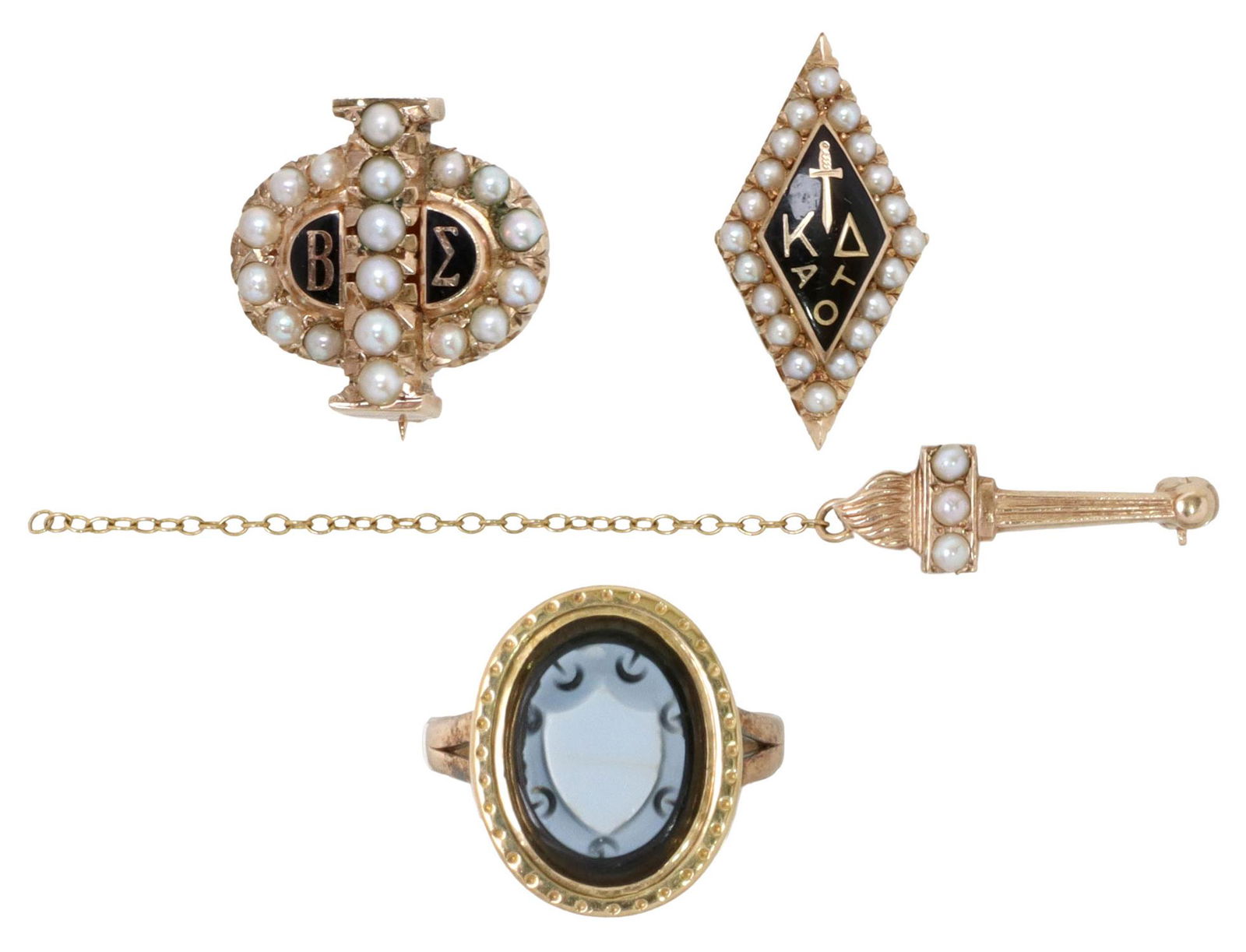 (4) ESTATE YELLOW GOLD SORORITY RING & PINS (1 of 5)
