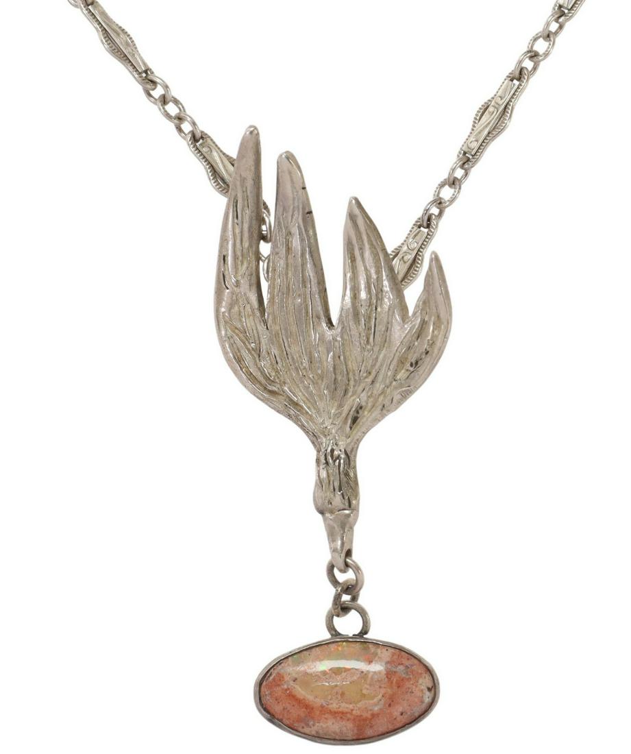 ESTATE STERLING SILVER BIRD & OPAL STONE NECKLACE (1 of 6)