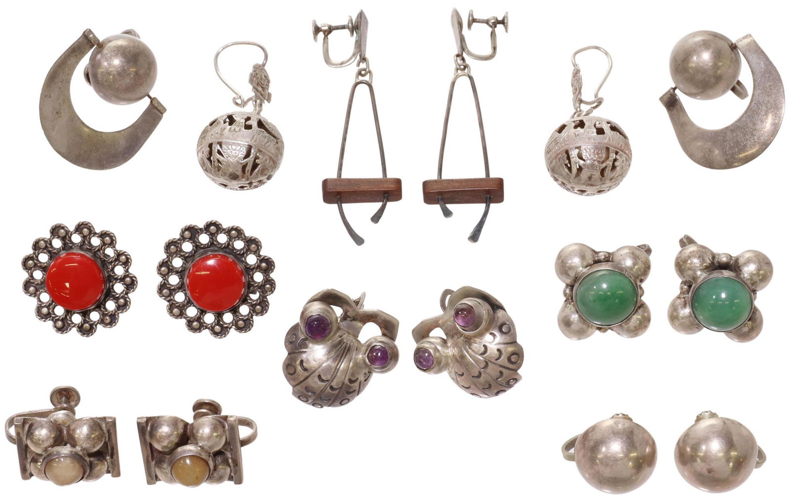 (8 PAIRS) MODERNIST SILVER EARRINGS, MEXICO (1 of 7)