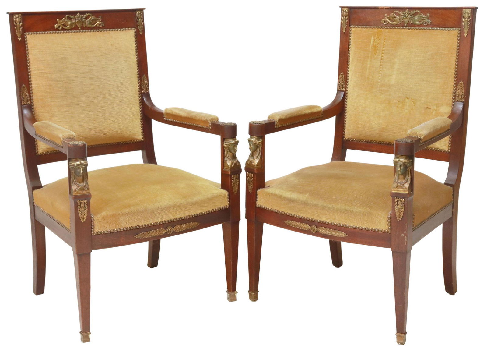 2) FRENCH EMPIRE ORMOLU MOUNTED MAHOGANY FAUTEUILS (1 of 4)