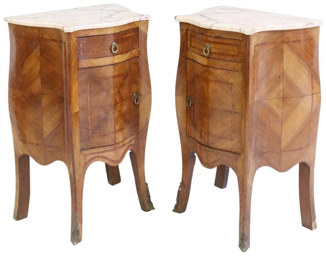 (2) ITALIAN LOUIS XV STYLE MARBLE-TOP NIGHTSTANDS (1 of 6)