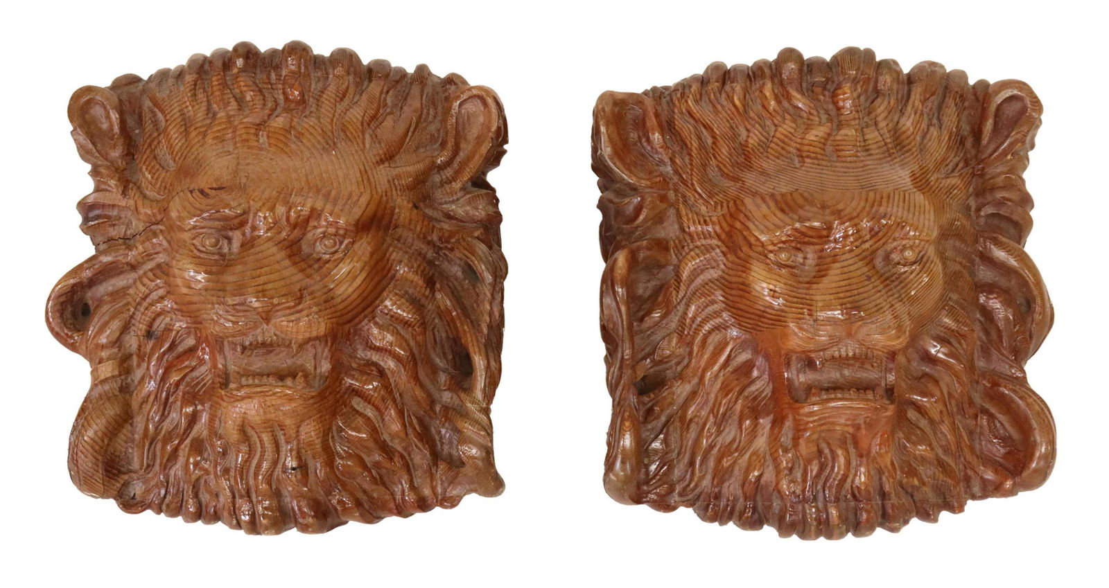 (2) ARCHITECTURAL CARVED PINE LION HEADS, 19"H (1 of 2)