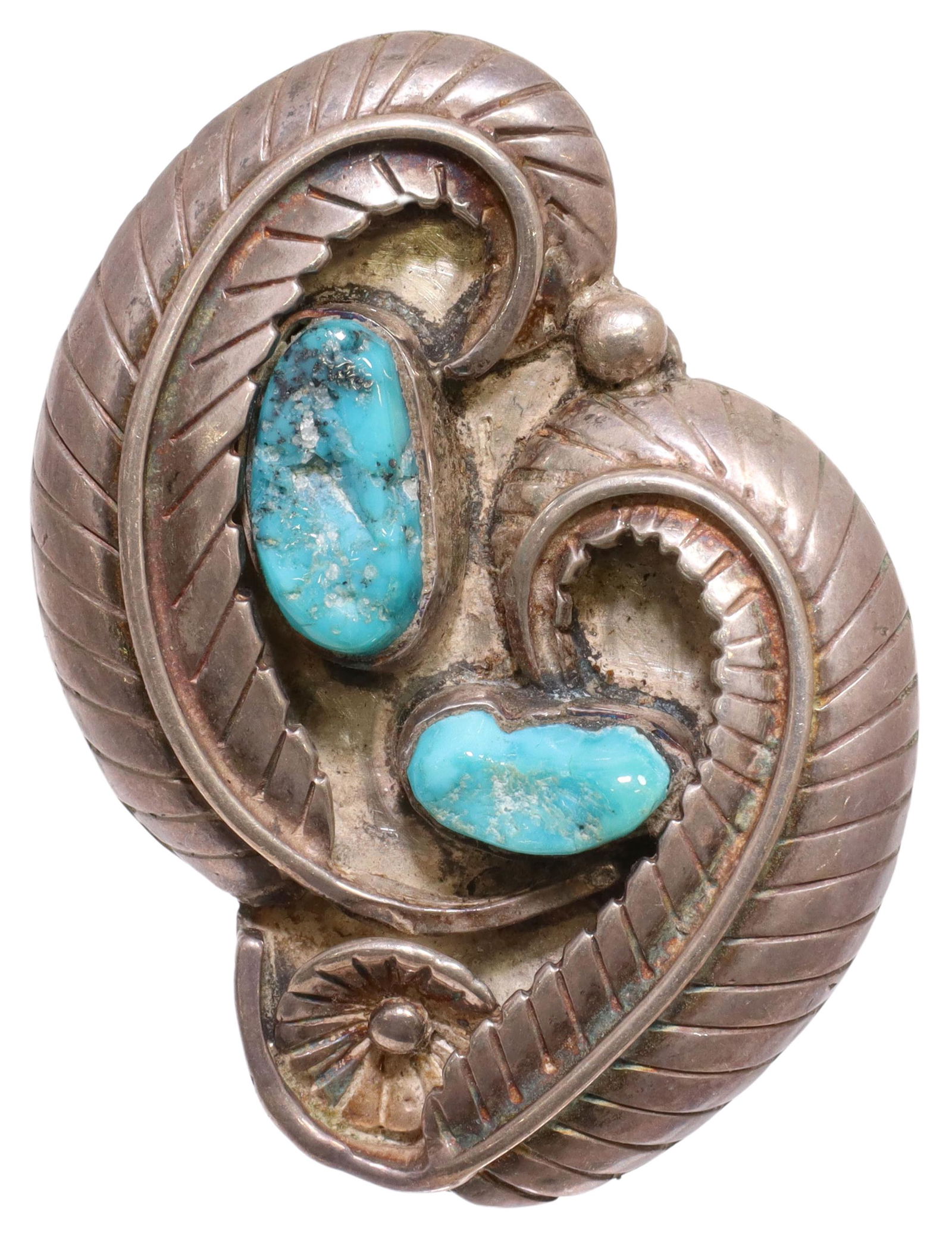 SOUTHWEST SILVER & TURQUOISE FEATHER RING (1 of 4)