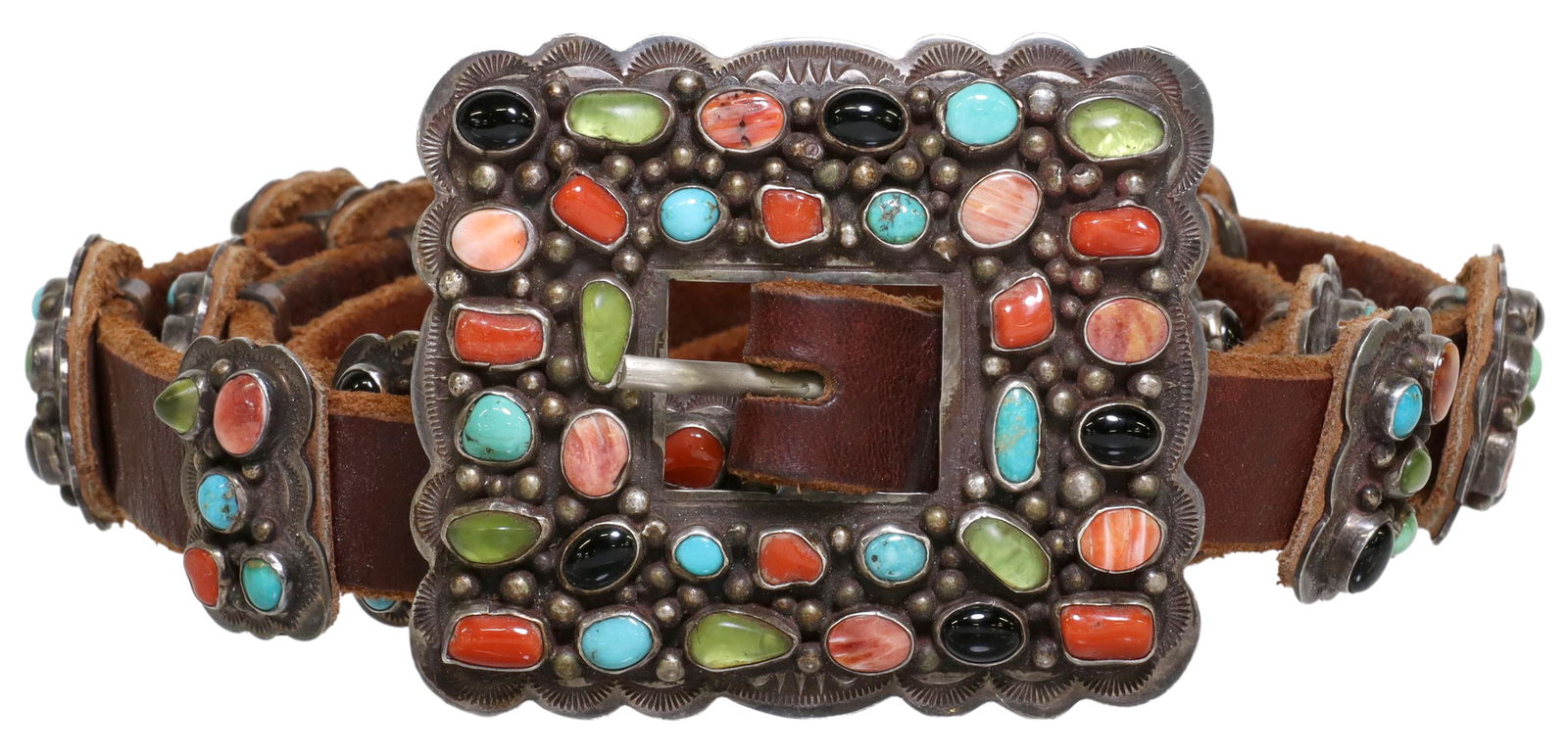 NATIVE AMERICAN STELRING & MULTI-STONE CONCHO BELT (1 of 5)