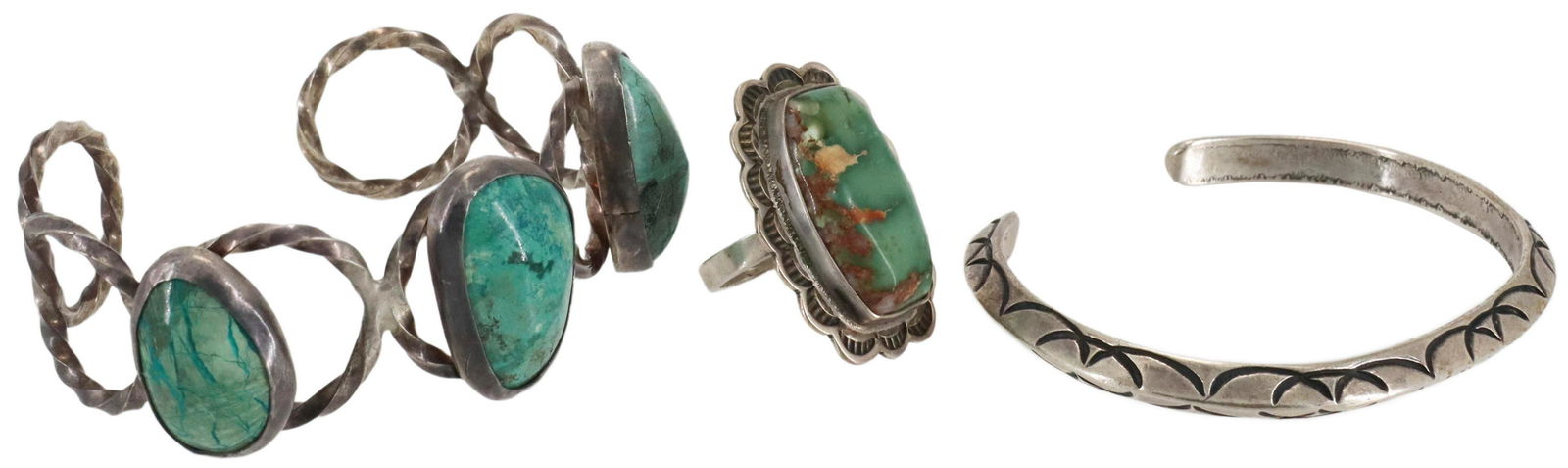 (3) SOUTHWEST STYLE SILVER TURQUOISE CUFFS & RING (1 of 6)