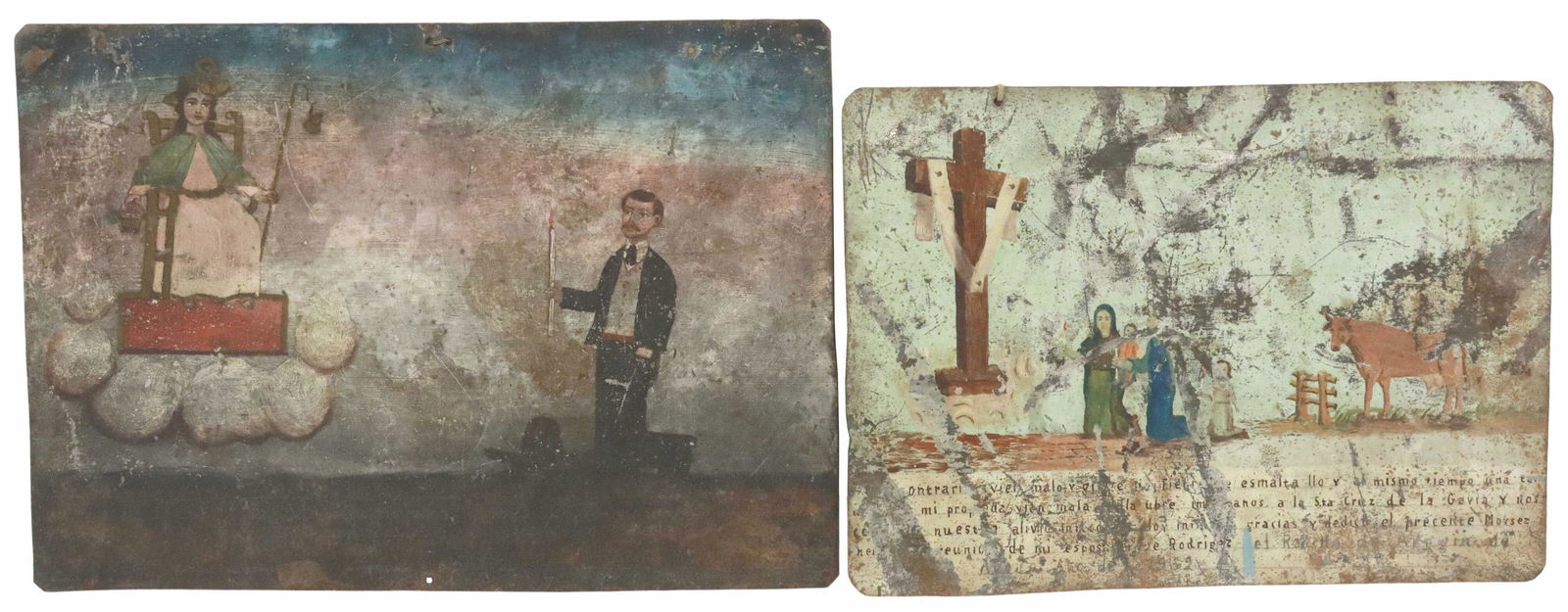 (2) OIL ON TIN EX-VOTO, HOLY CHILD & SACRED CROSS (1 of 4)