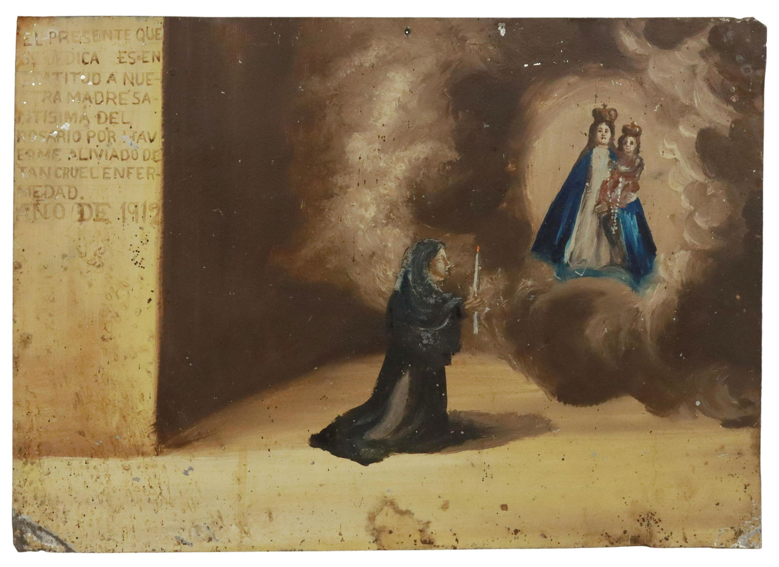 OIL ON TIN EX-VOTO, OUR LADY OF THE ROSARY, MEXICO (1 of 2)