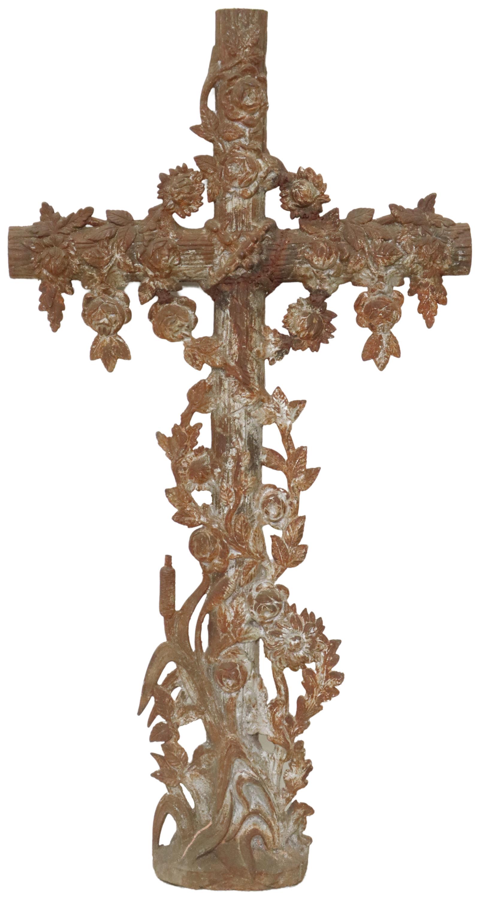 FRENCH CAST IRON BLOOMING FOLIATE CROSS, 19TH C. (1 of 2)
