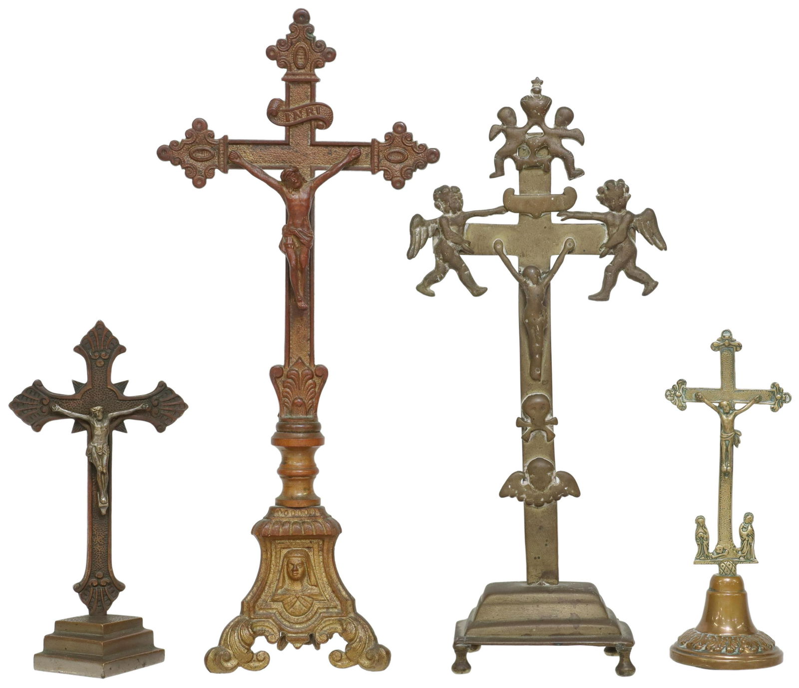 (4) GROUP OF METAL ALTAR CRUCIFIXES ON PEDESTALS (1 of 4)