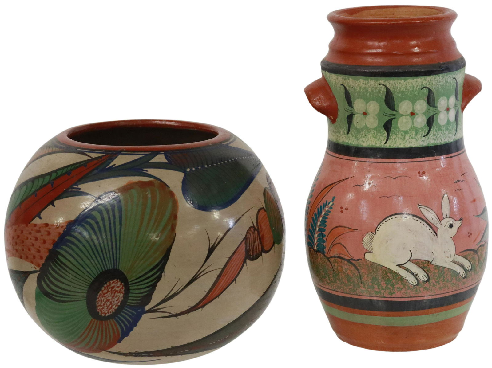 (2) MEXICAN POLYCHROME PAINTED POTTERY VASES (1 of 4)