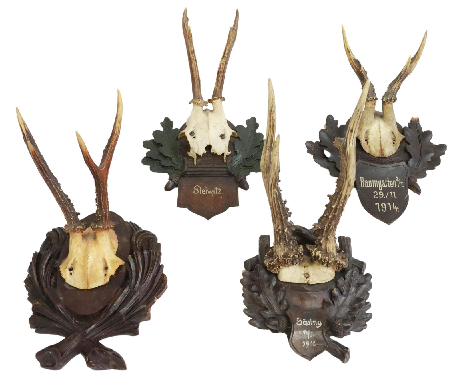 (4) GERMAN BLACK FOREST DEER ANTLER TROPHY MOUNTS (1 of 5)